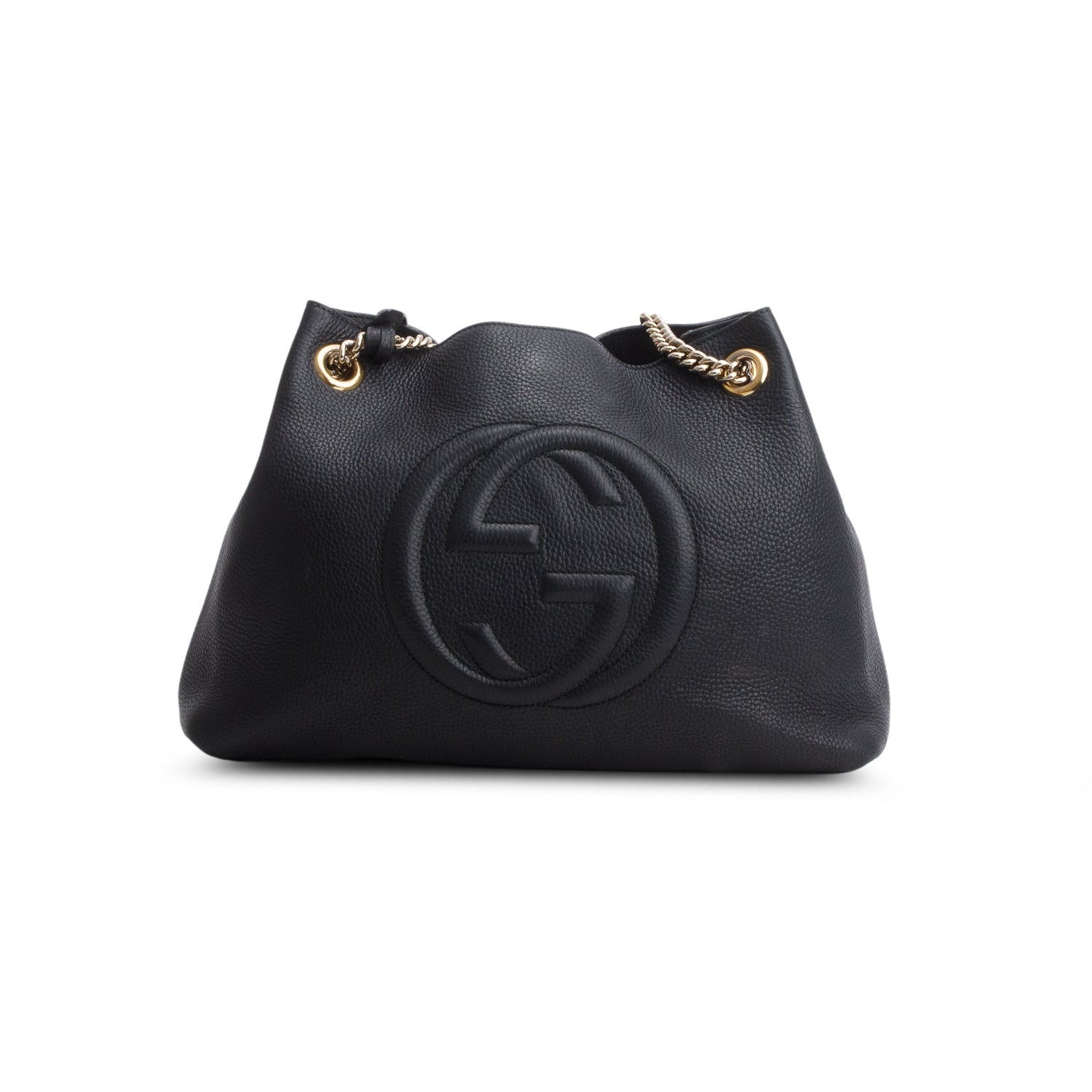 Gucci Black Pebbled Calfskin Medium Soho Chain Shoulder Bag