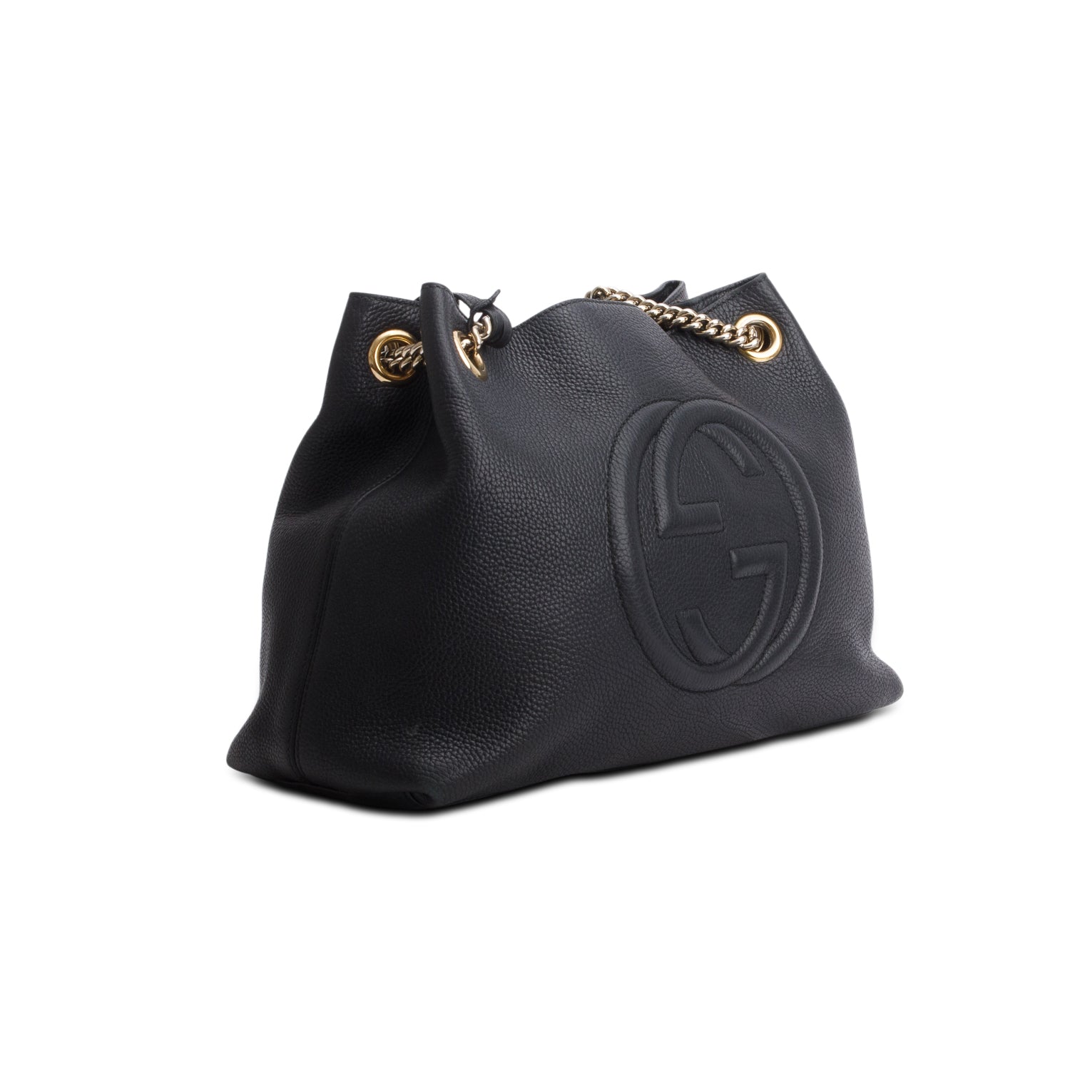 Gucci Black Pebbled Calfskin Medium Soho Chain Shoulder Bag