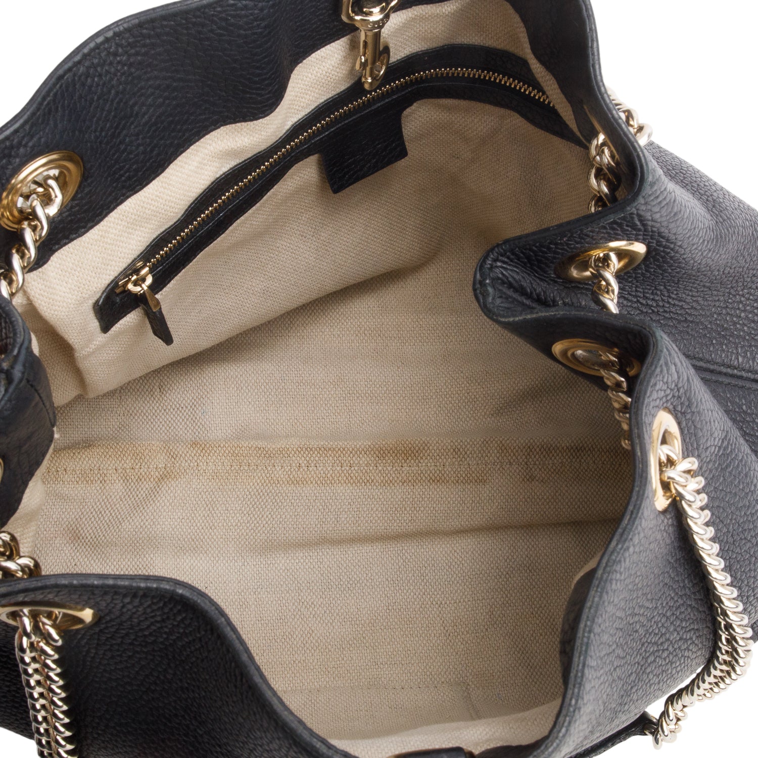 Gucci Black Pebbled Calfskin Medium Soho Chain Shoulder Bag