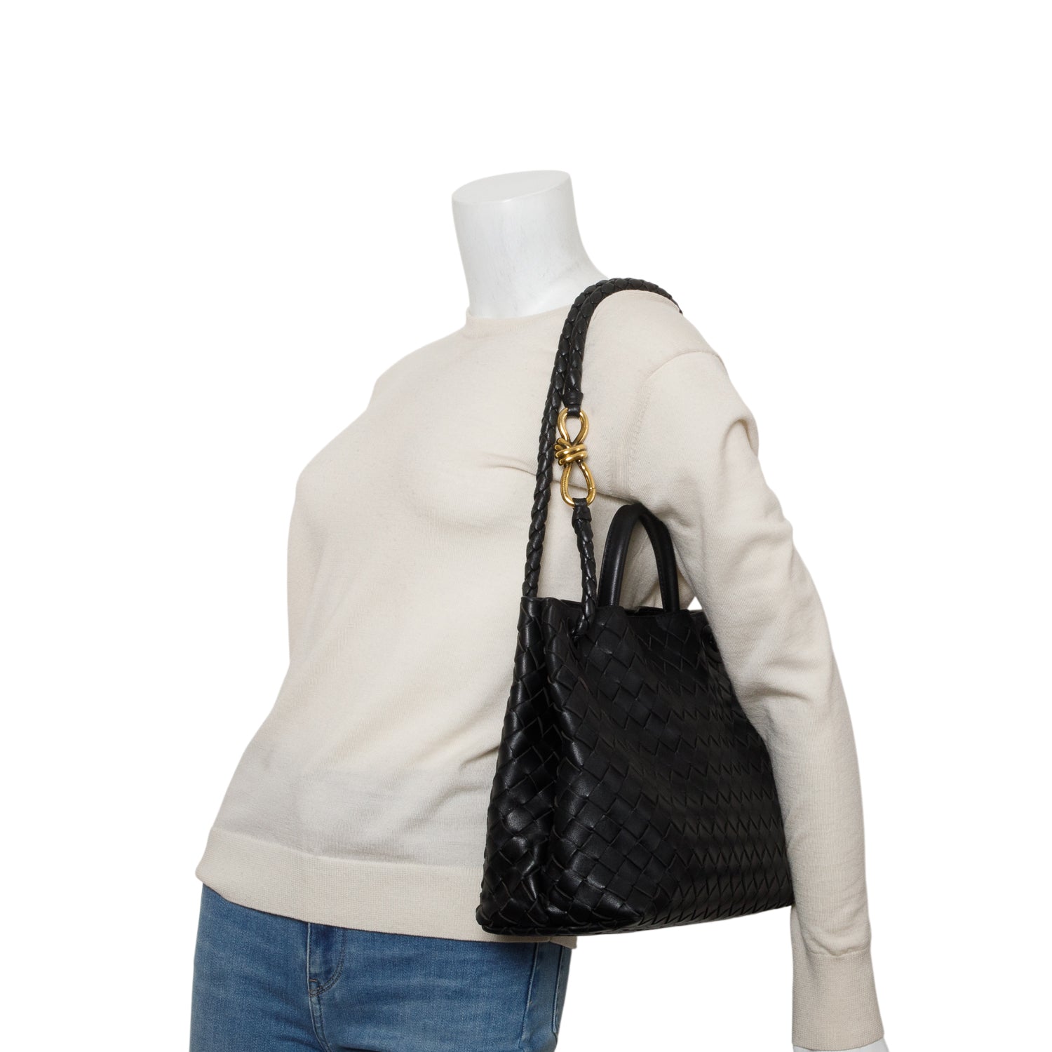 Bottega Veneta 2023 Black Nappa Intrecciato Medium Andiamo Shoulder Bag w/ Receipt