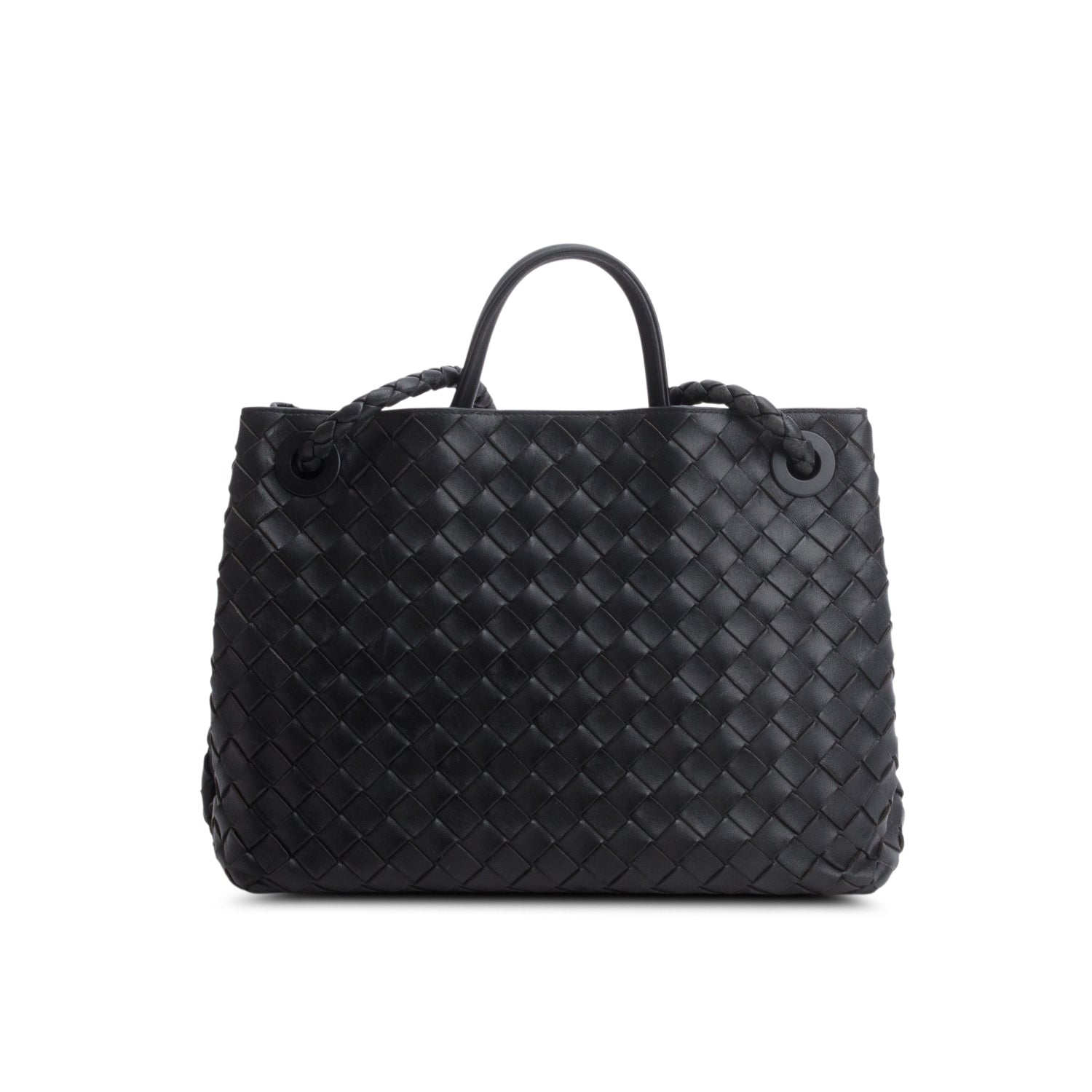 Bottega Veneta 2023 Black Nappa Intrecciato Medium Andiamo Shoulder Bag w/ Receipt