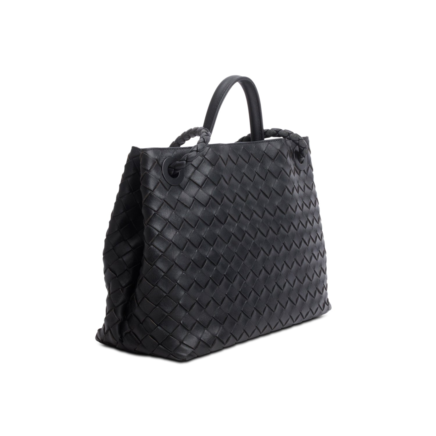 Bottega Veneta 2023 Black Nappa Intrecciato Medium Andiamo Shoulder Bag w/ Receipt