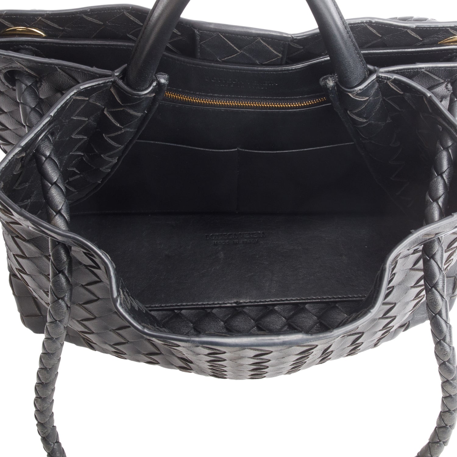 Bottega Veneta 2023 Black Nappa Intrecciato Medium Andiamo Shoulder Bag w/ Receipt