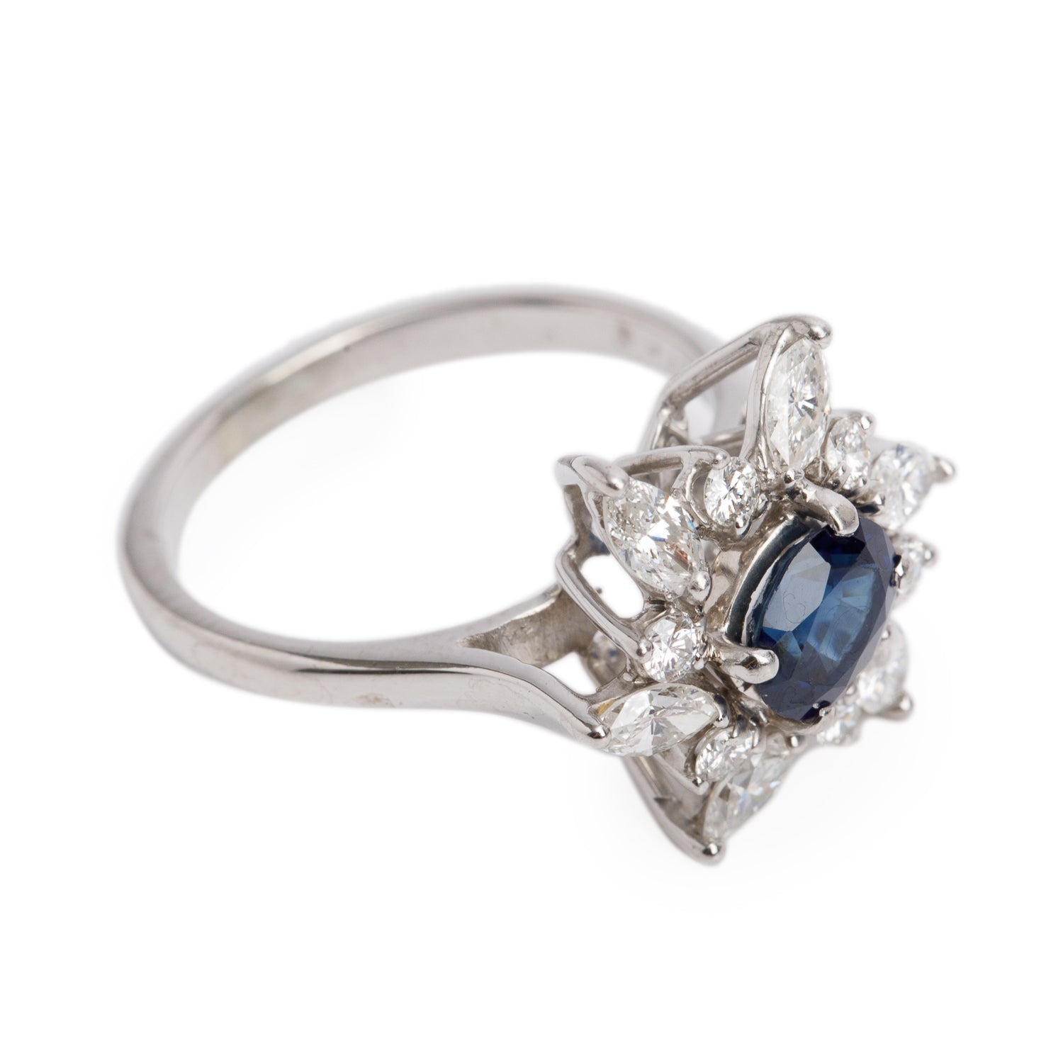 18k White Gold Sapphire and Diamond Ring, Size 5.75