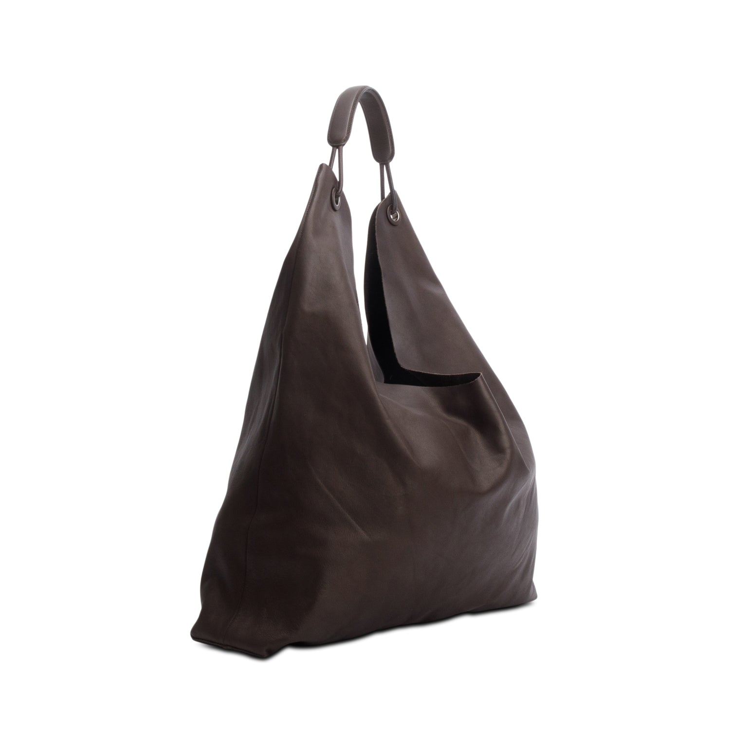 The Row Brown Buffed Nappa Lambskin Bindle 3 Tote w/ Pouch