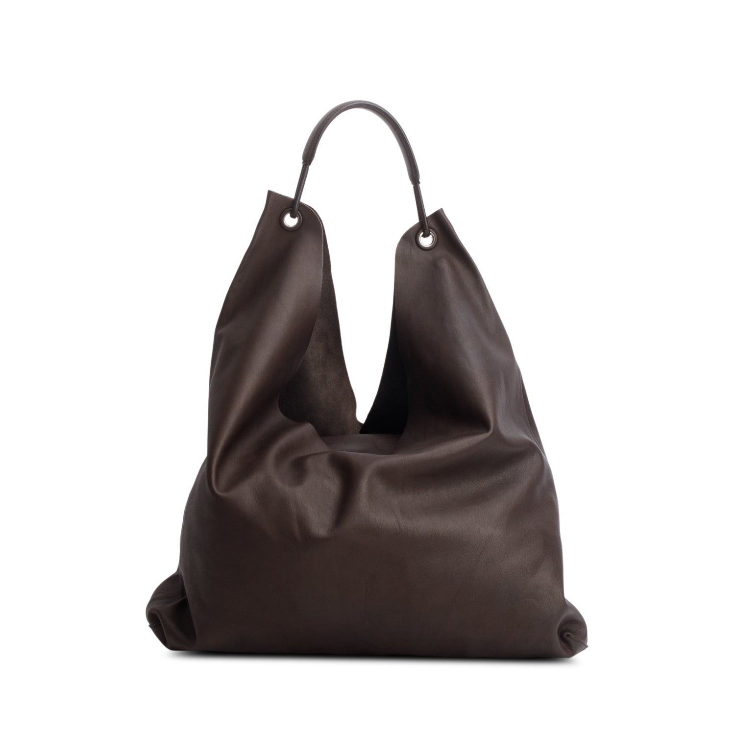The Row Brown Buffed Nappa Lambskin Bindle 3 Tote w/ Pouch