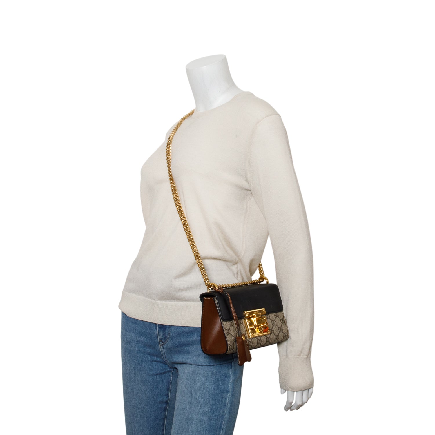 Gucci GG Supreme Monogram Moon Calfskin Small Padlock Shoulder Bag