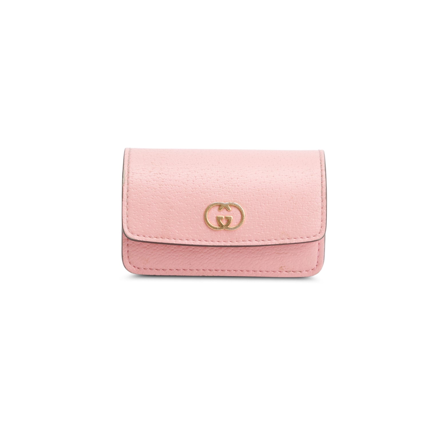 Gucci Pink Dollar Calfskin Interlocking G Etiquette Holder w/ Box & Chain