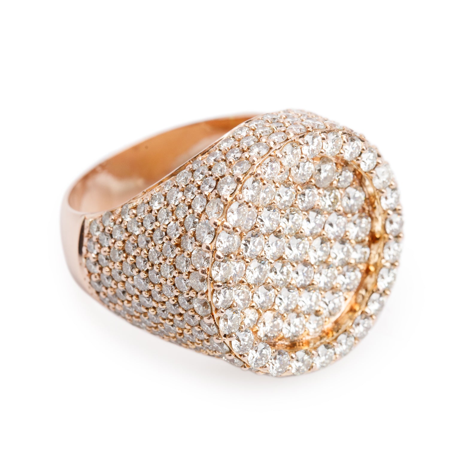 14k Rose Gold Diamond Pave Diamond Signet Ring, Size 9