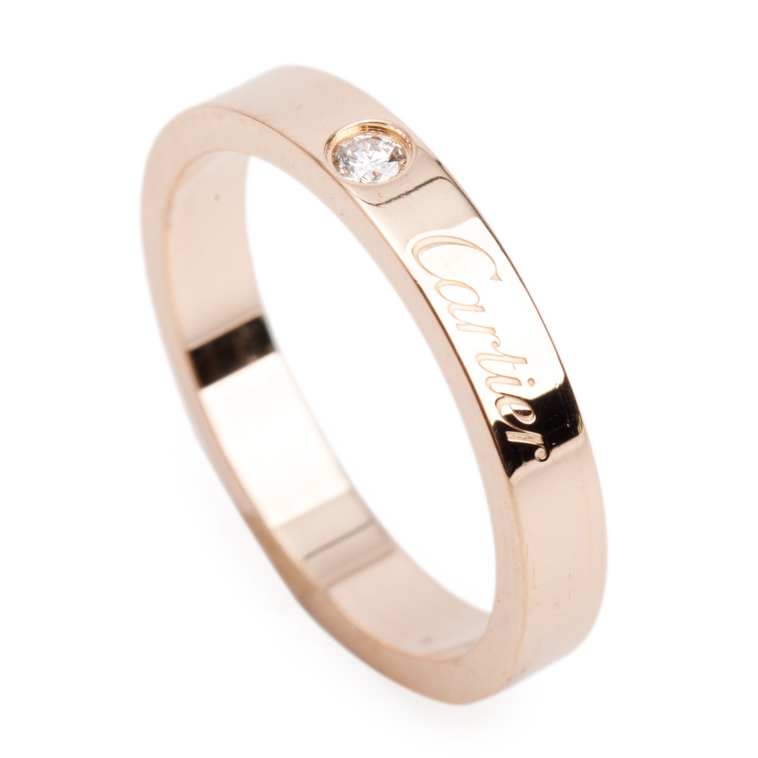 Cartier 2023 18k Rose Gold 1 Diamond C de Cartier 3 MM Wedding Band Ring, Size 51 5.5 w/ Box & Certificate