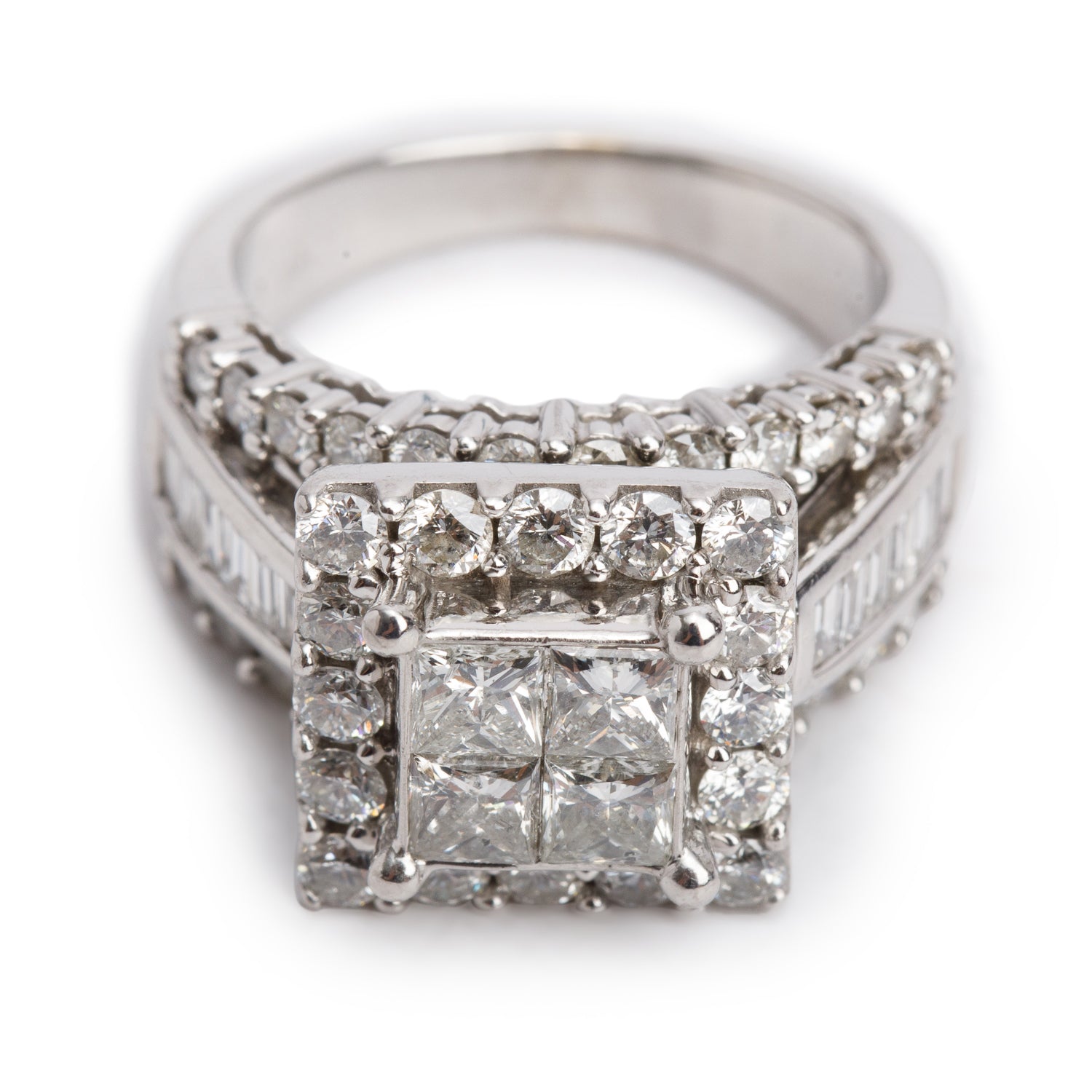 14k White Gold 3.77 tcw. Diamond Engagement Ring, Size 6.75