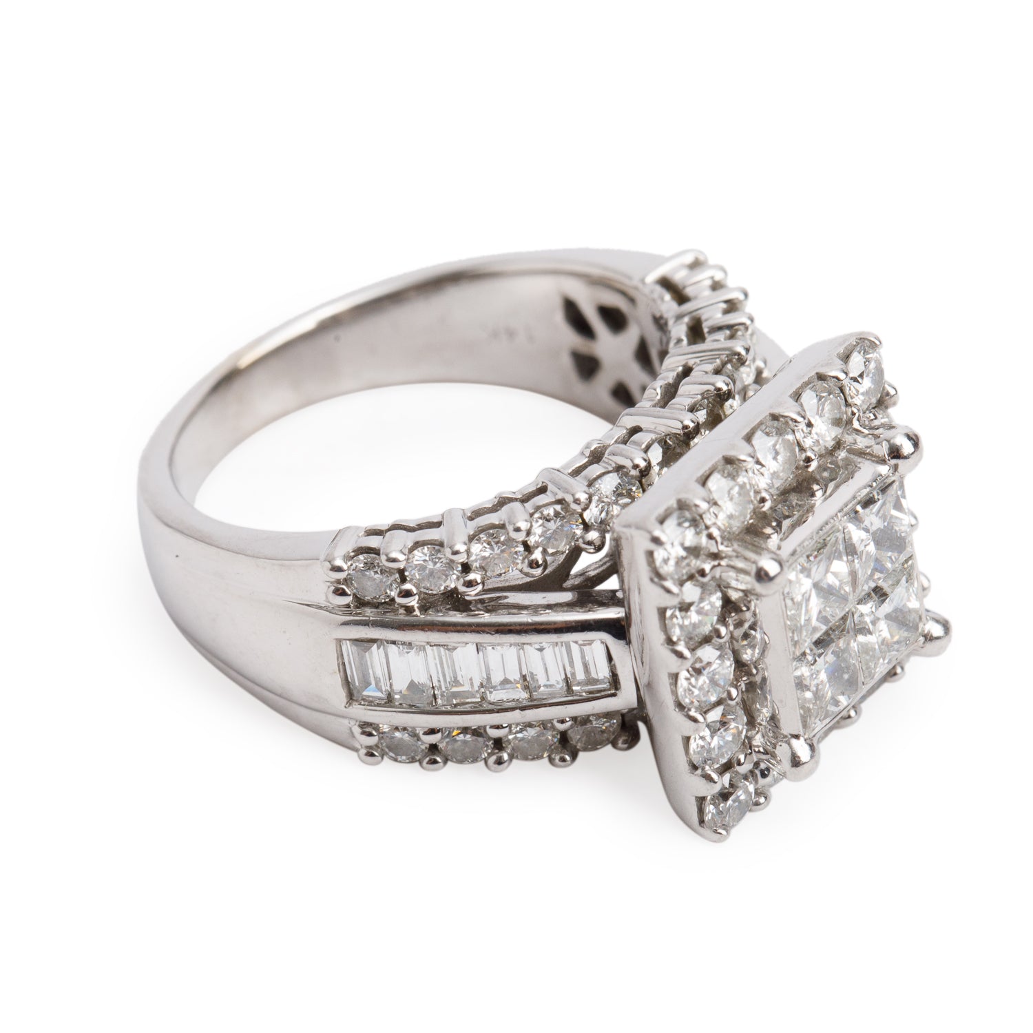 14k White Gold 3.77 tcw. Diamond Engagement Ring, Size 6.75
