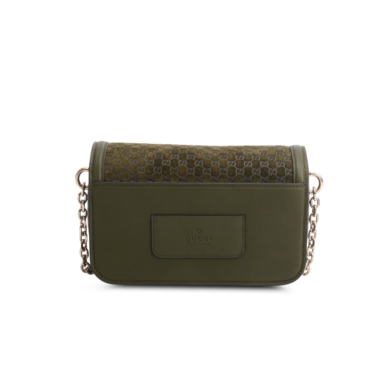 Gucci Green Suede Monogram Go Small Shoulder Bag w/ Straps