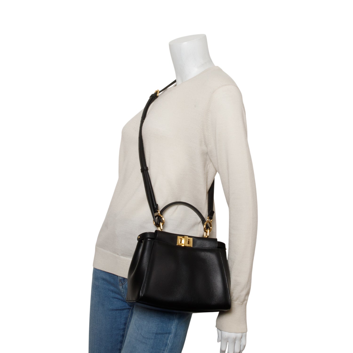 Fendi 2022 Black Lambskin Mini Peekaboo Bag w/ Box, Receipt & Strap