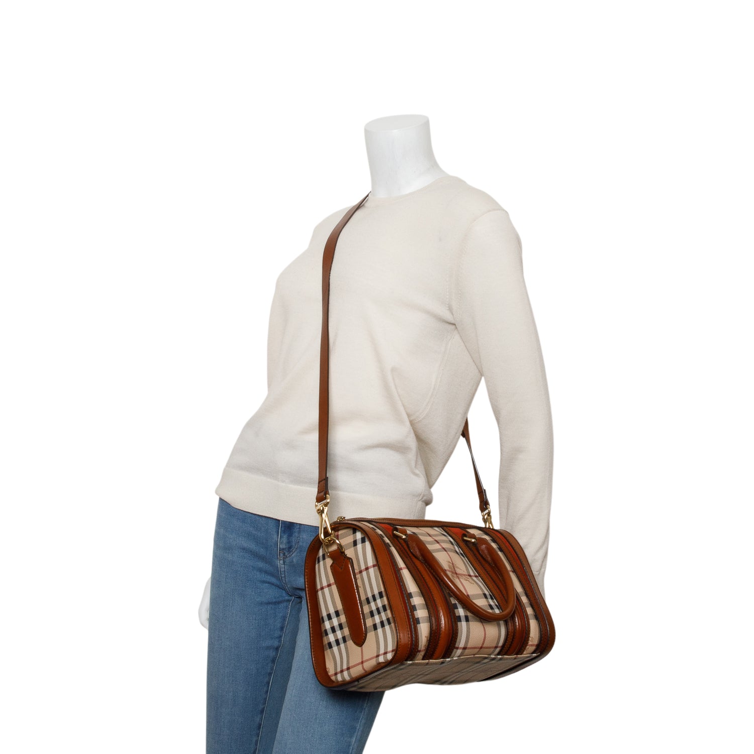Burberry Red Haymarket Check Alchester Boston Bag w/ Strap