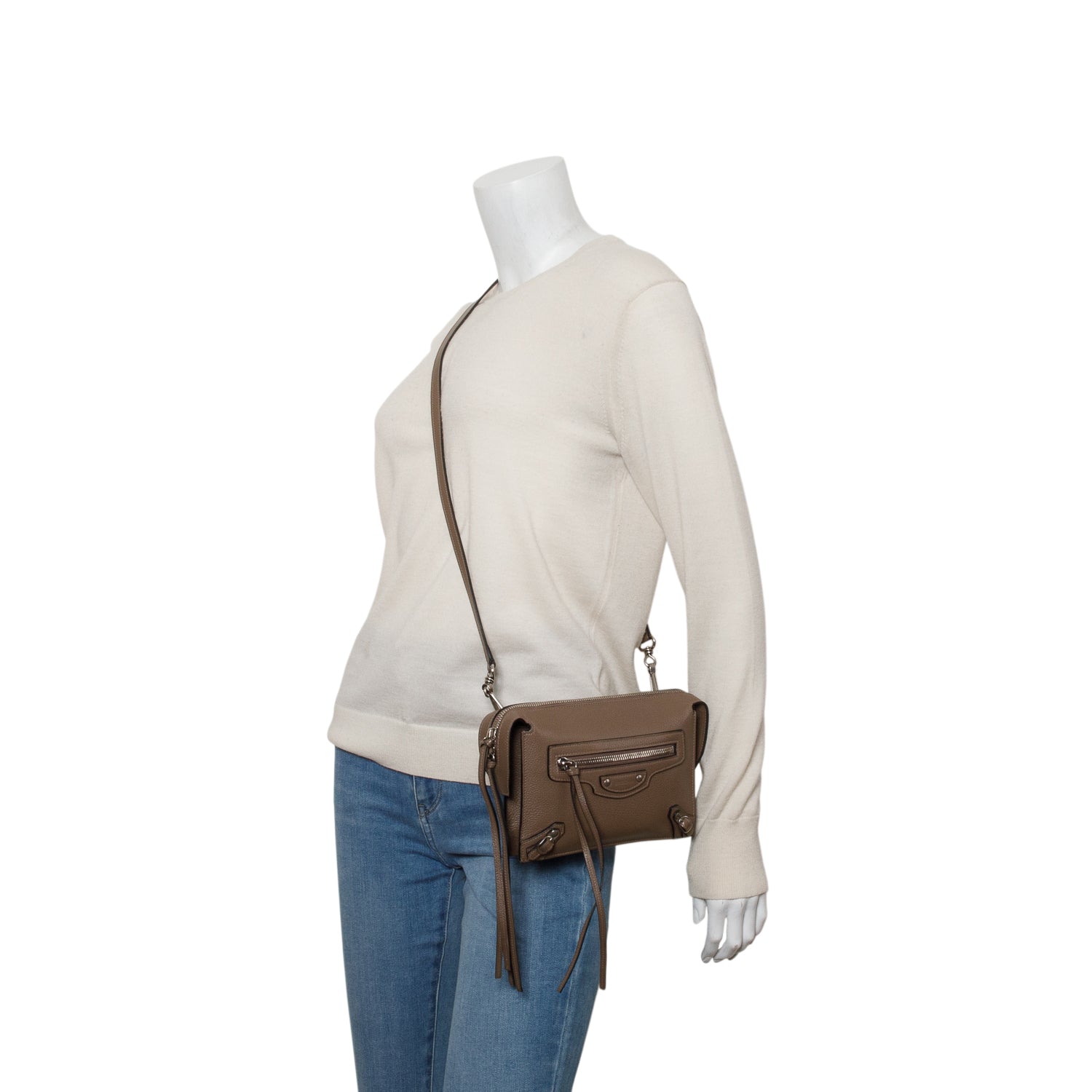 Balenciaga Brown Grained Calfskin Neo Classic Zip Around Crossbody Bag