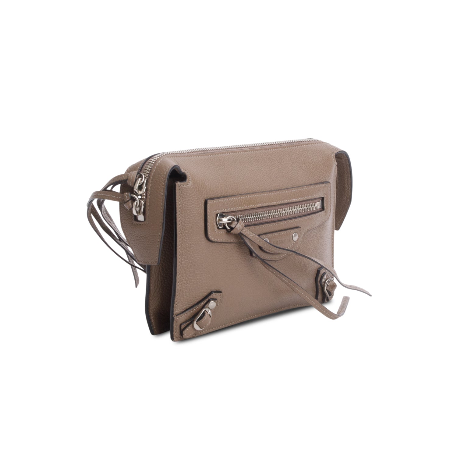 Balenciaga Brown Grained Calfskin Neo Classic Zip Around Crossbody Bag