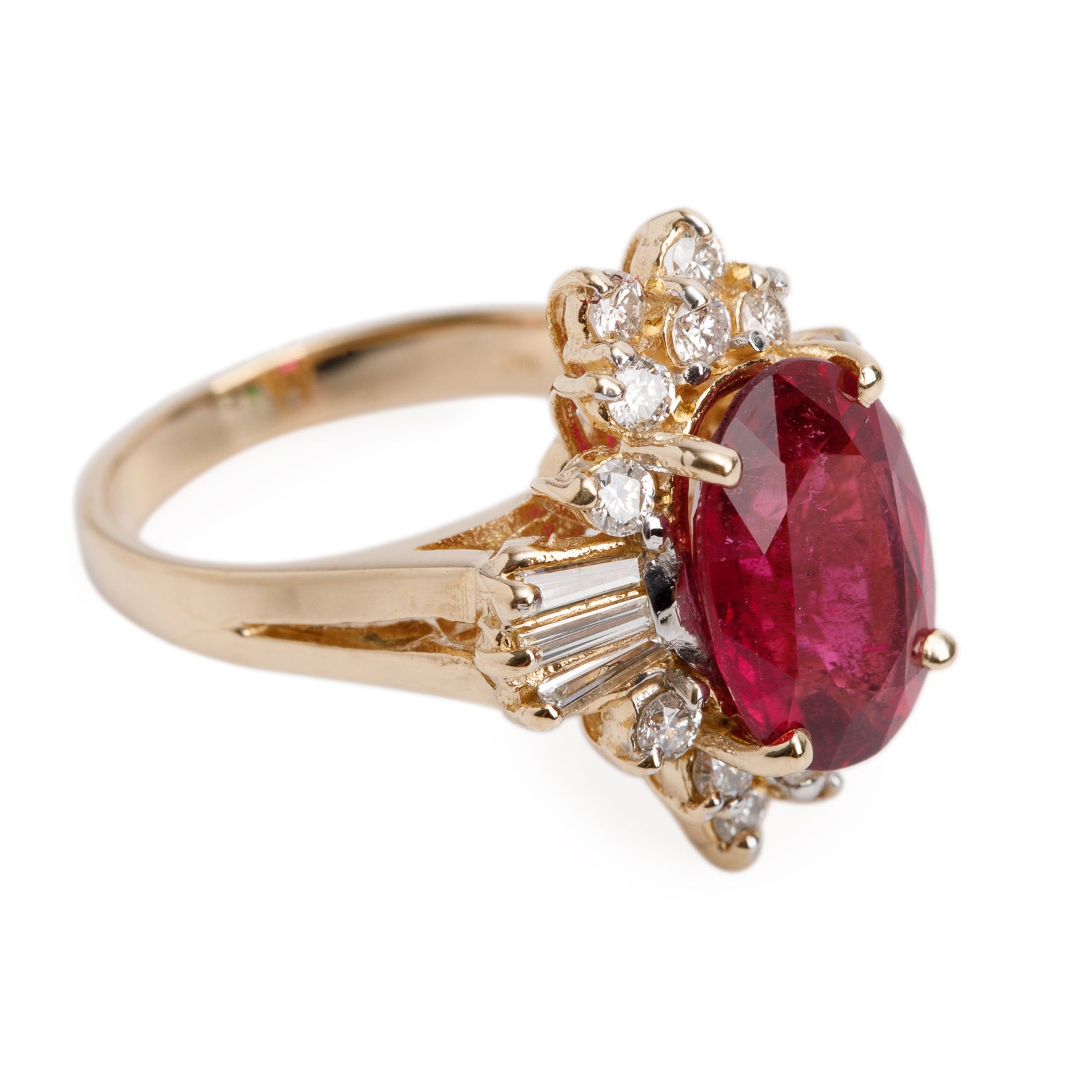 18k Yellow Gold Tourmaline & Diamond Ring, Size 5