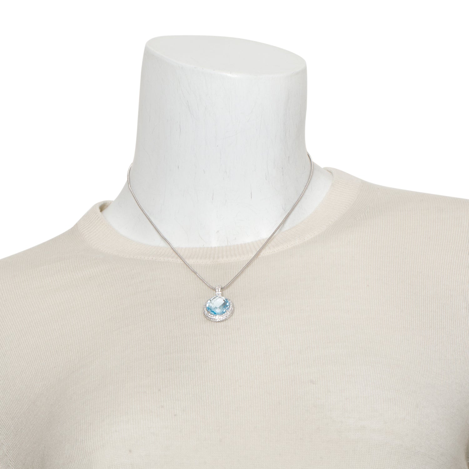 14-18k White Gold Topaz & Diamond Pendant Necklace