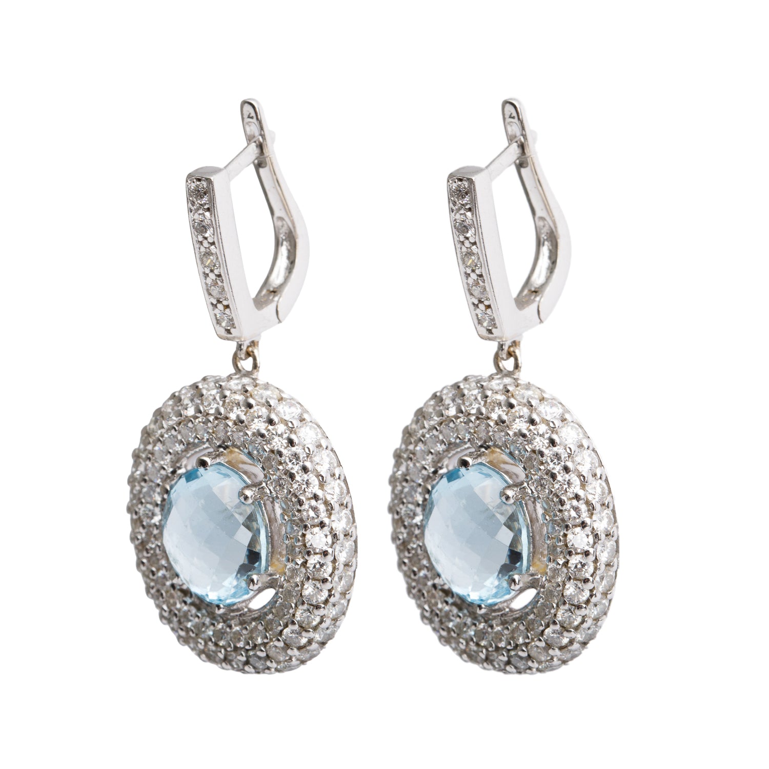 18k White Gold Topaz & Diamond Drop Earrings