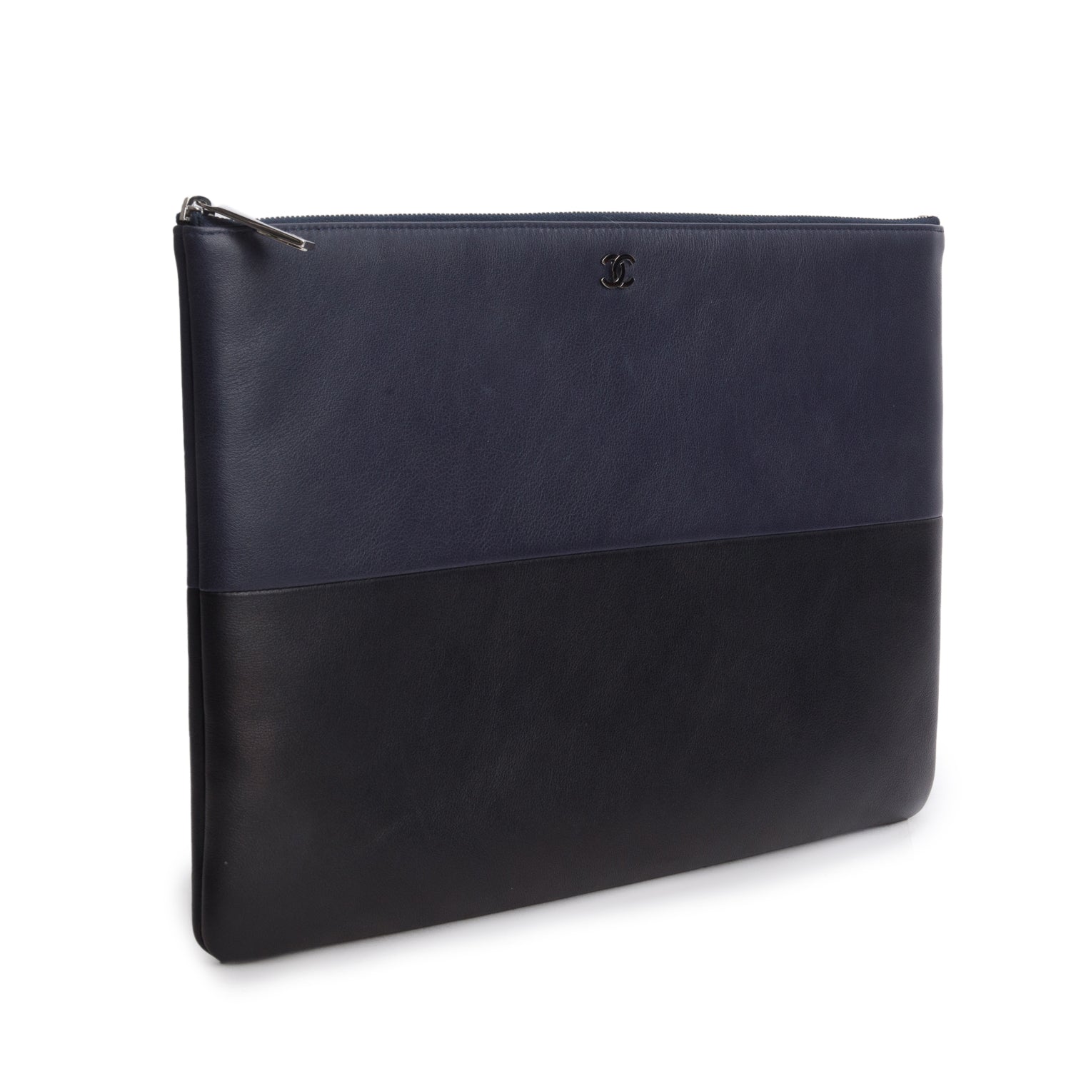 Chanel Black/Navy Lambskin Large Zip Pouch w/ Box & Authenticity Card