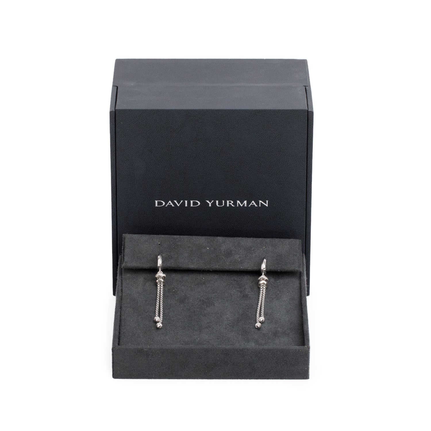 David Yurman Sterling Silver Diamond Tassel Drop Earrings w/ Box