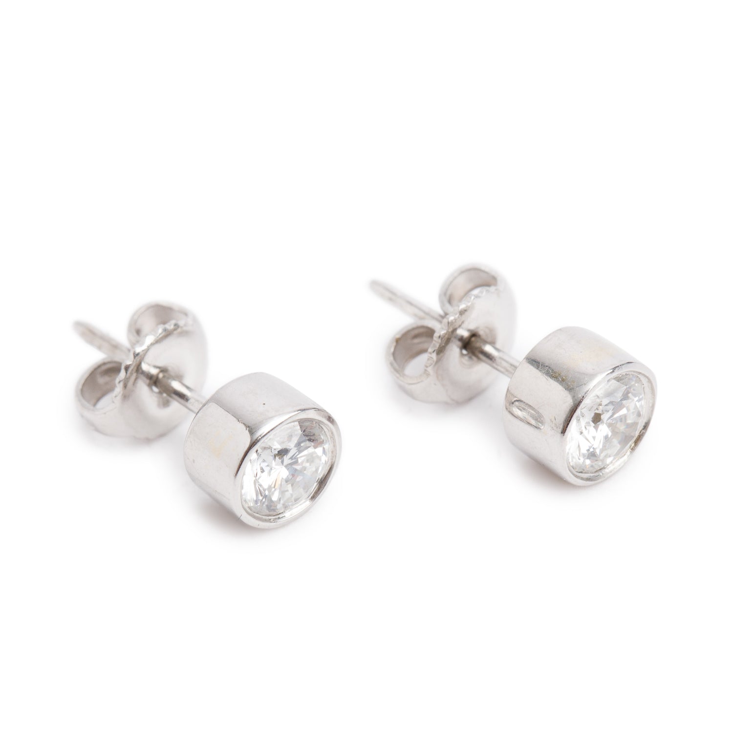 18k White Gold 1.00 tcw. Bezel Set Diamond Stud Earrings