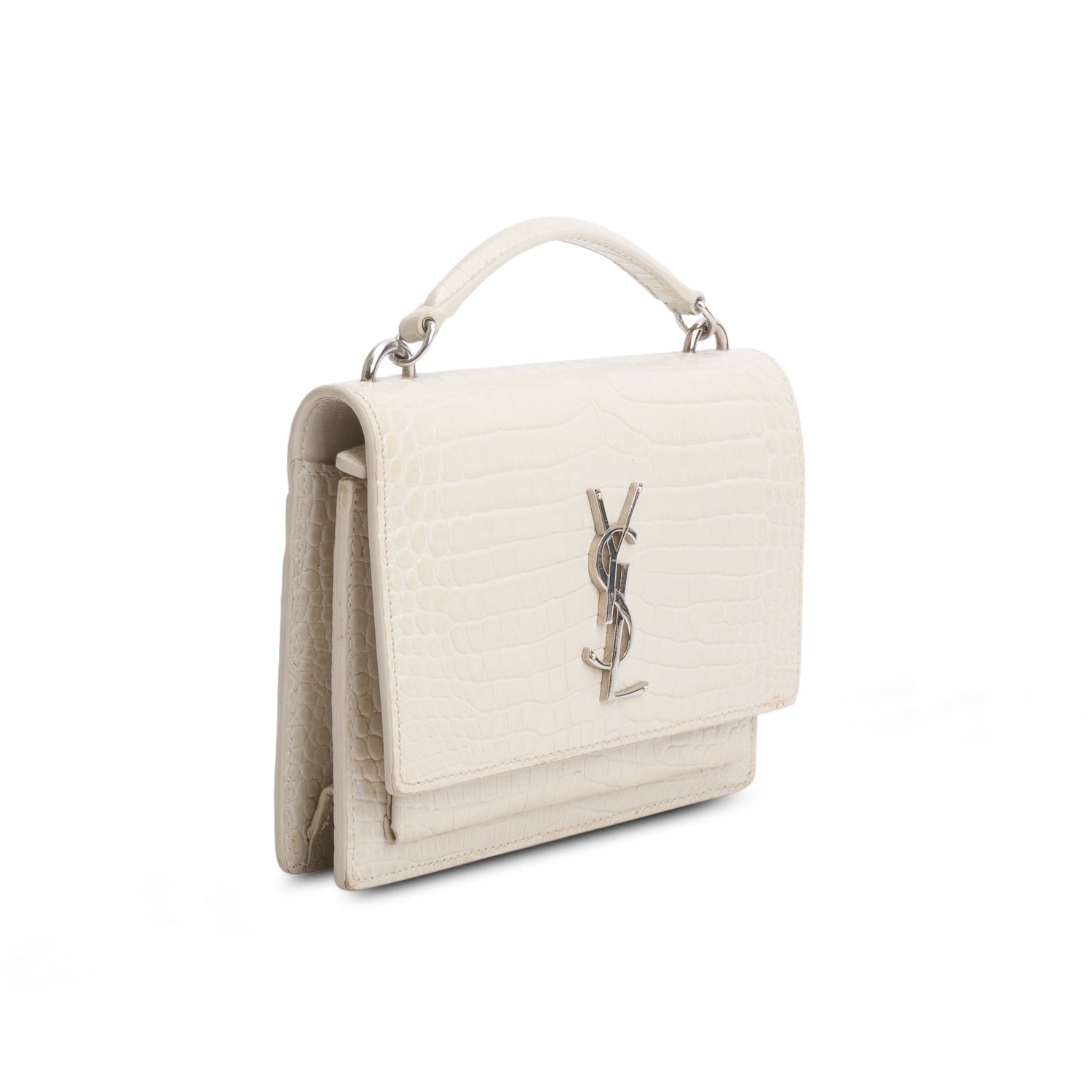 Saint Laurent Cream Crocodile Embossed Sunset Chain Wallet