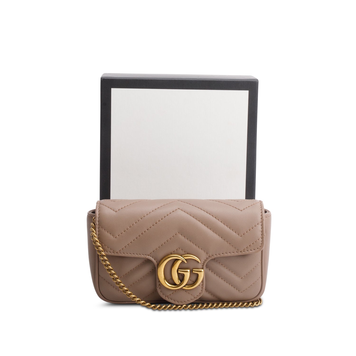 Gucci Pink GG Marmont Matelasse Leather Super Mini Bag w/ Box