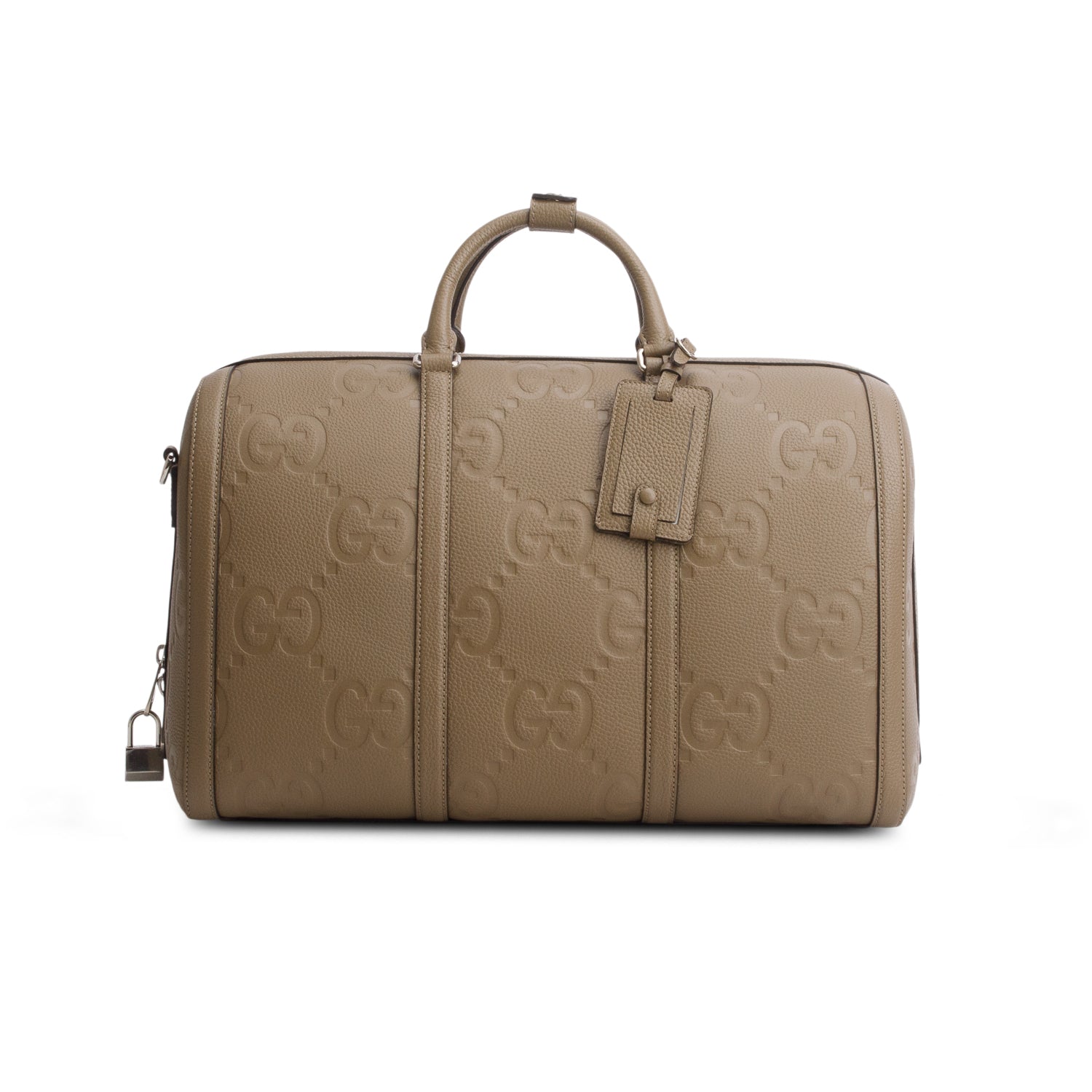 Gucci Taupe Piuma Calfskin Jumbo GG Embossed Large Duffle Bag w/ Strap