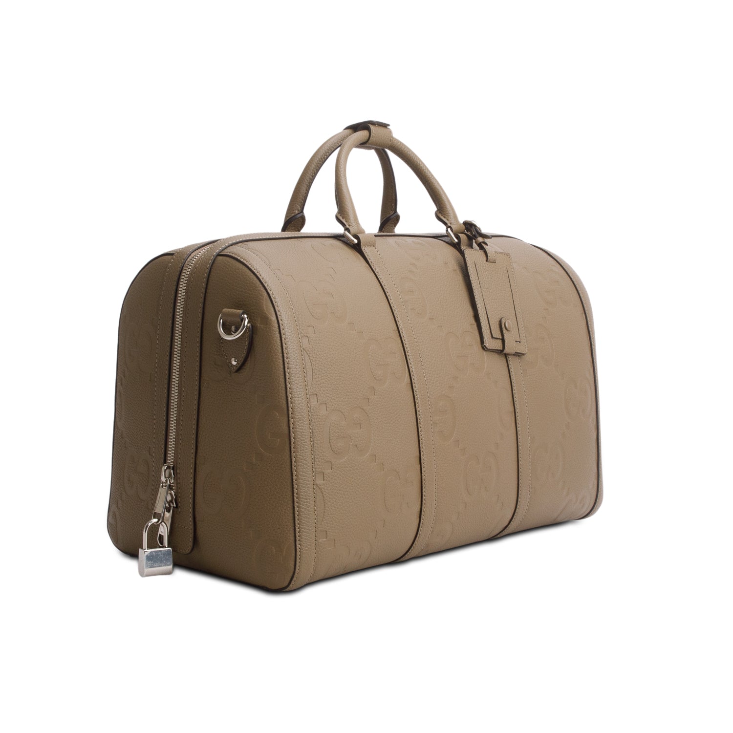 Gucci Taupe Piuma Calfskin Jumbo GG Embossed Large Duffle Bag w/ Strap