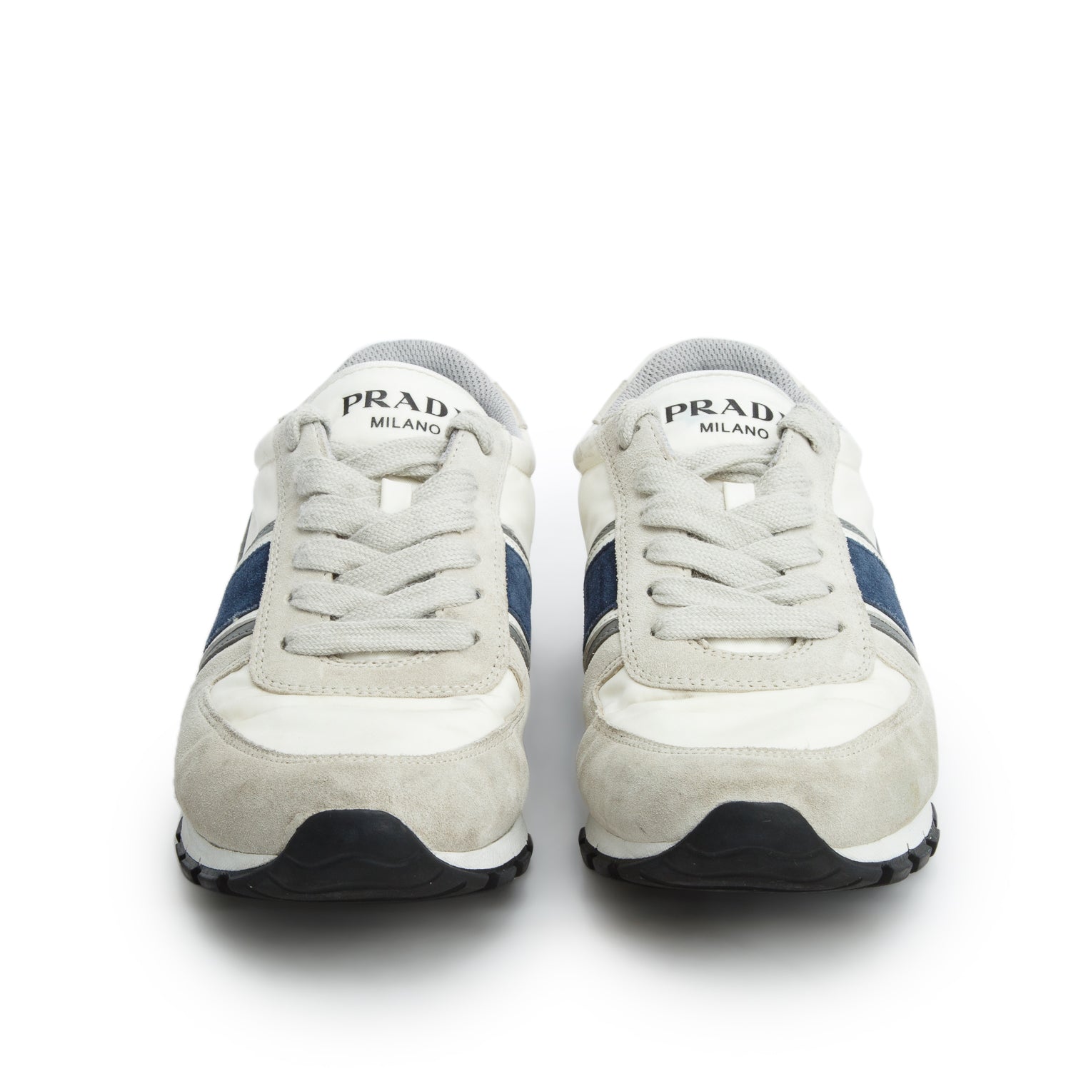 Prada Grey/Navy Suede Nylon Match Race Sneakers, Men's Size 7.5 w/ Box