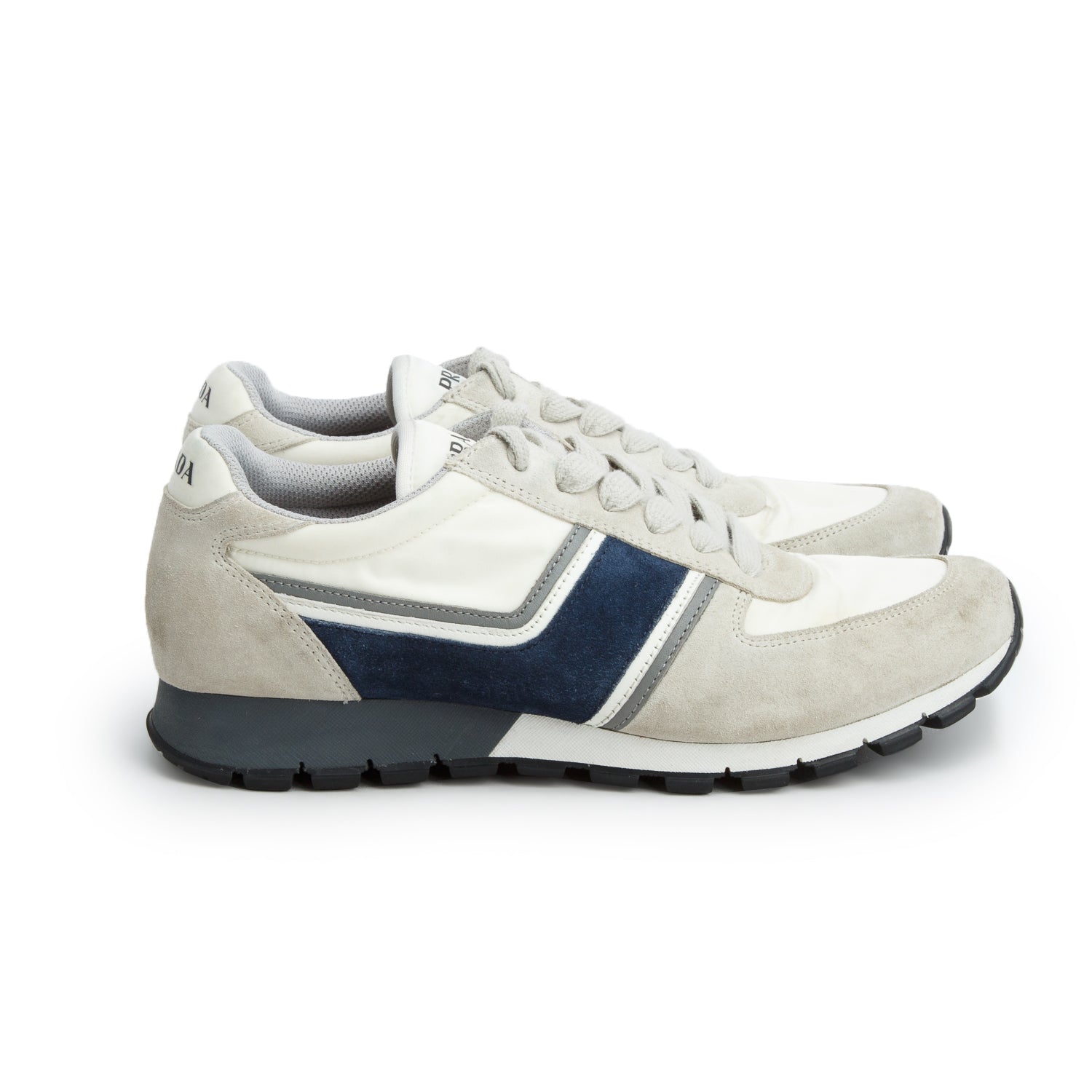 Prada Grey/Navy Suede Nylon Match Race Sneakers, Men's Size 7.5 w/ Box