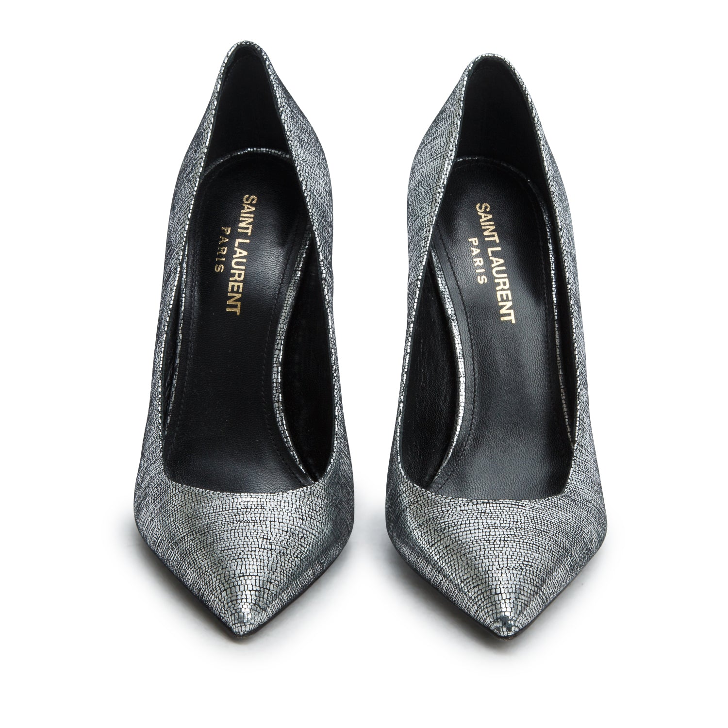 Saint Laurent Silver Leather Opyum Pumps, Women's Size 37