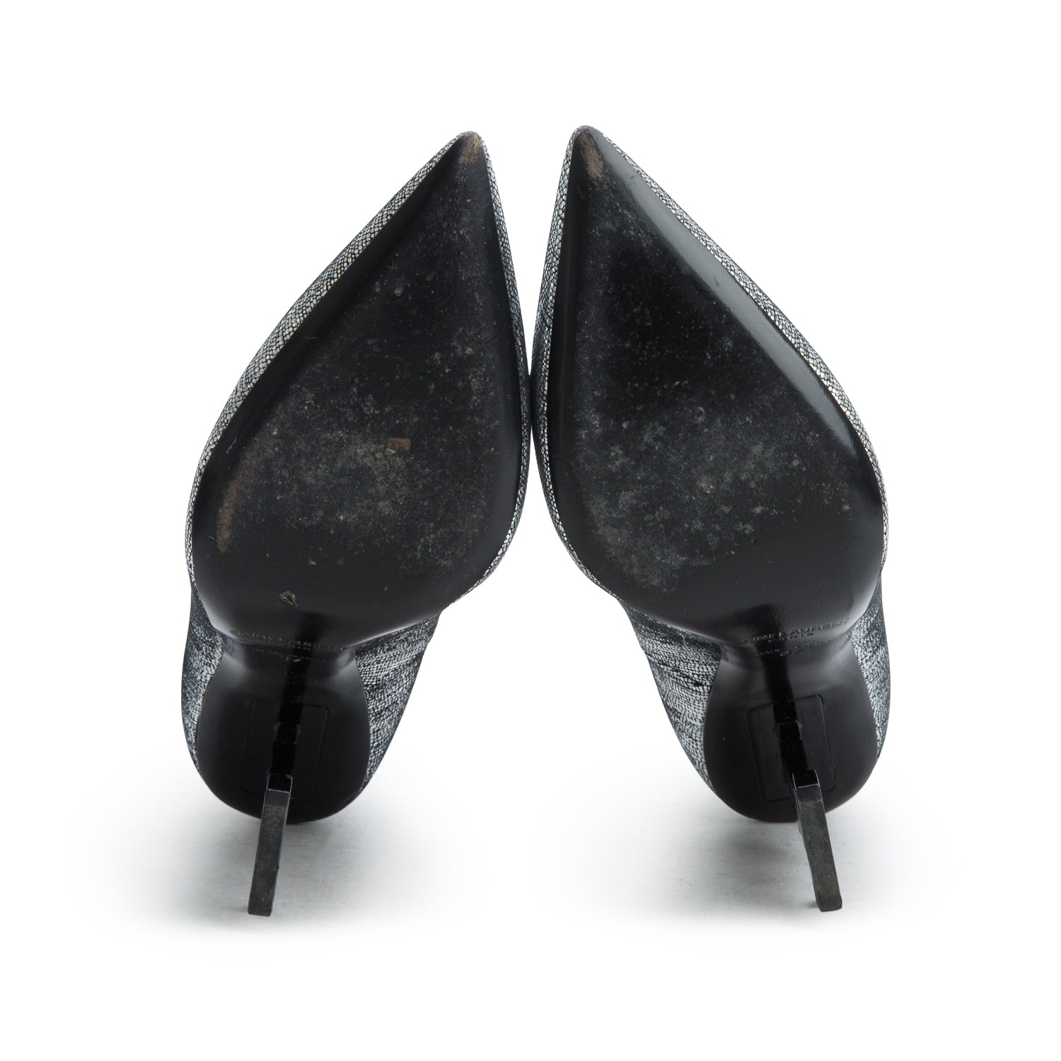Saint Laurent Silver Leather Opyum Pumps, Women's Size 37