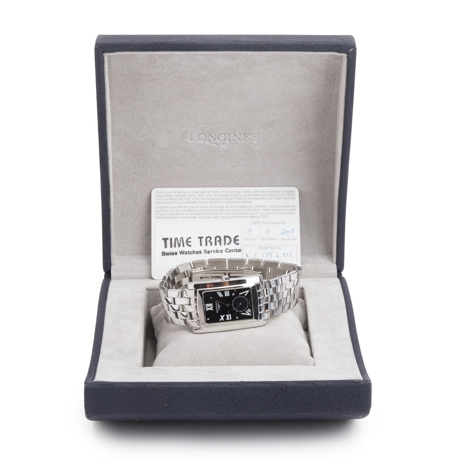 Longines Stainless Steel DolceVita Quartz Watch Black Dial w/ Box & Papers