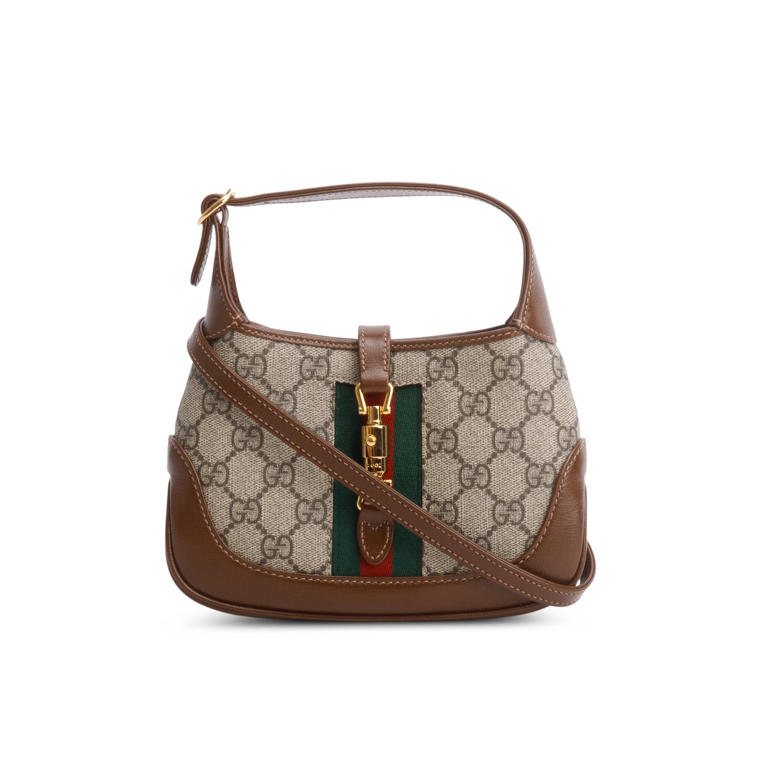 Gucci GG Supreme Monogram Azalea Calfskin Web Mini Jackie 1961 w/ Strap