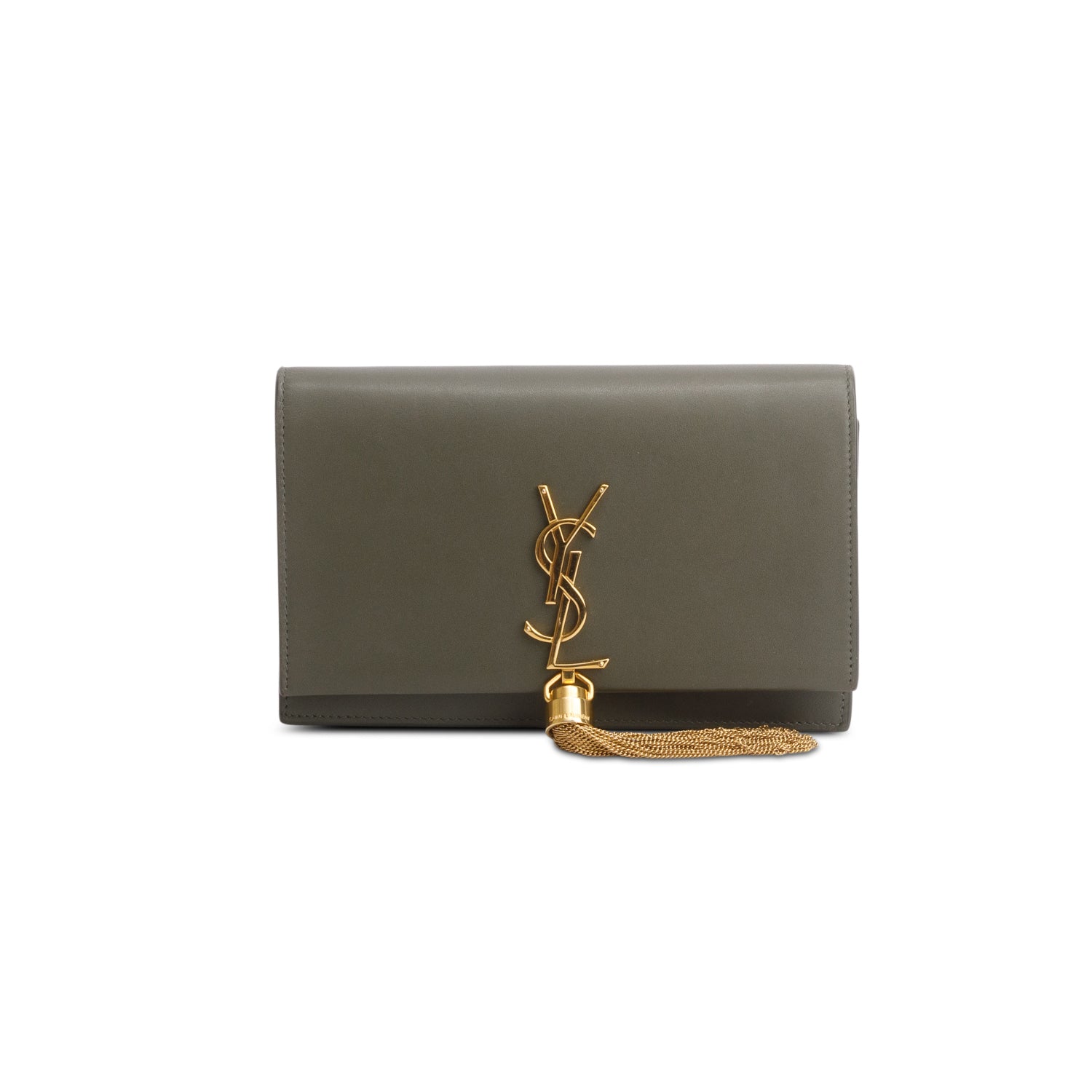 Saint Laurent Green Leather Kate Tassel Wallet on Chain
