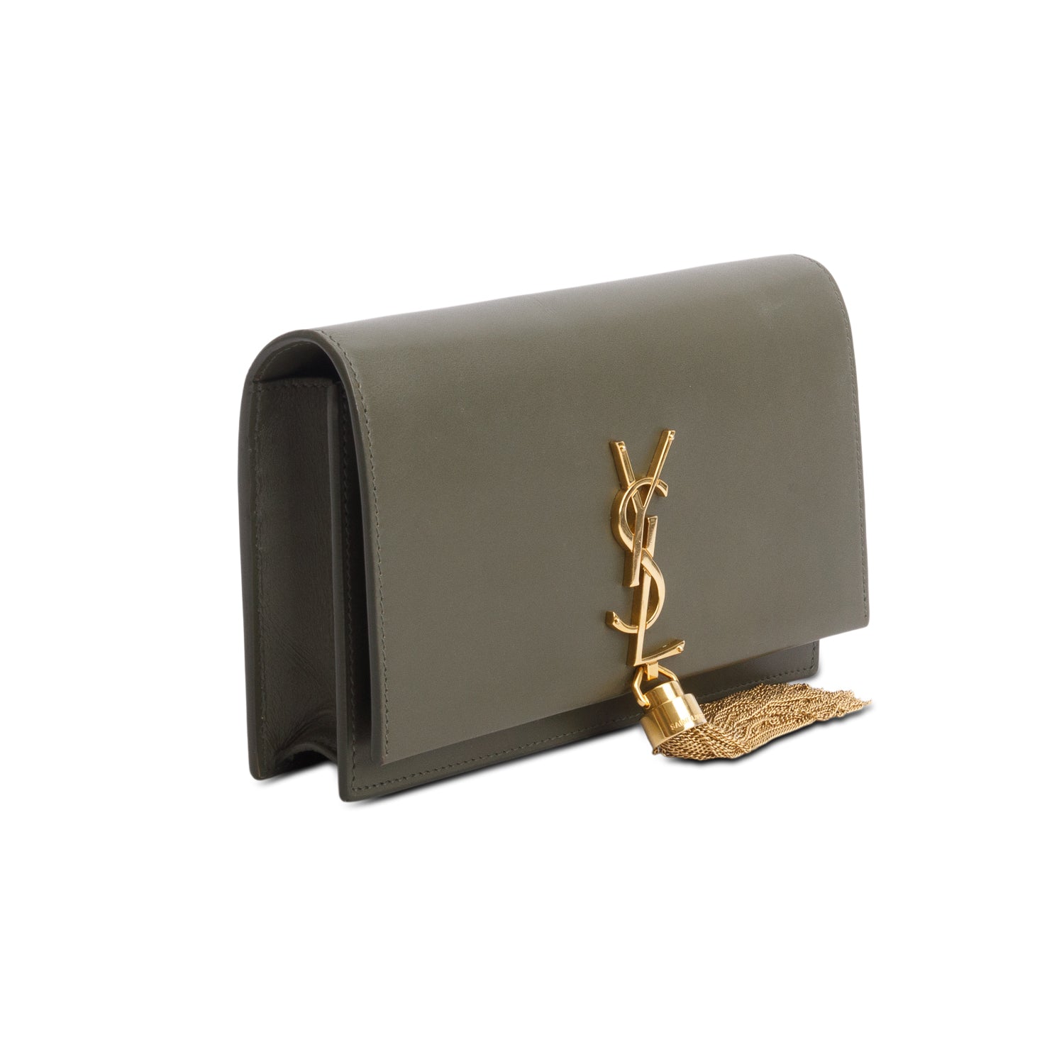 Saint Laurent Green Leather Kate Tassel Wallet on Chain