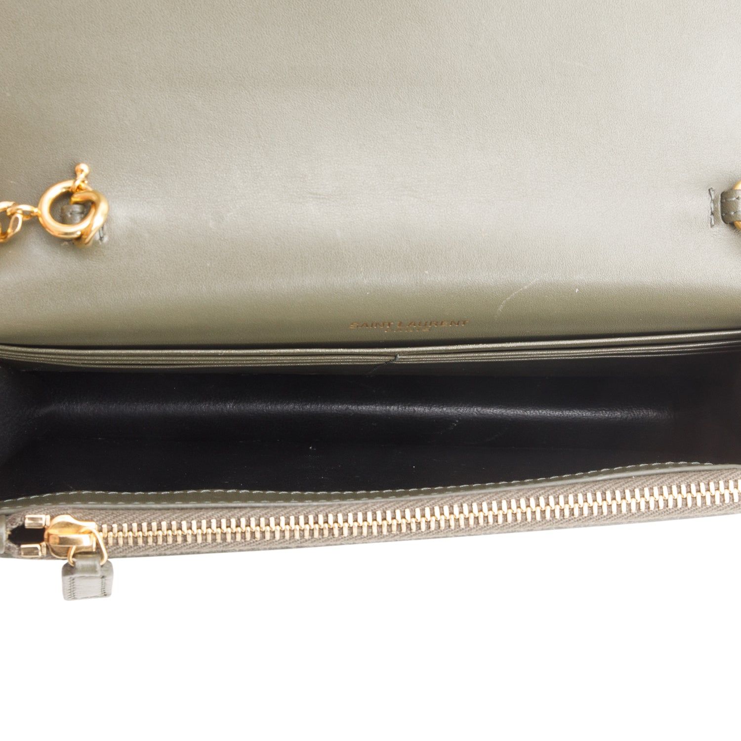 Saint Laurent Green Leather Kate Tassel Wallet on Chain