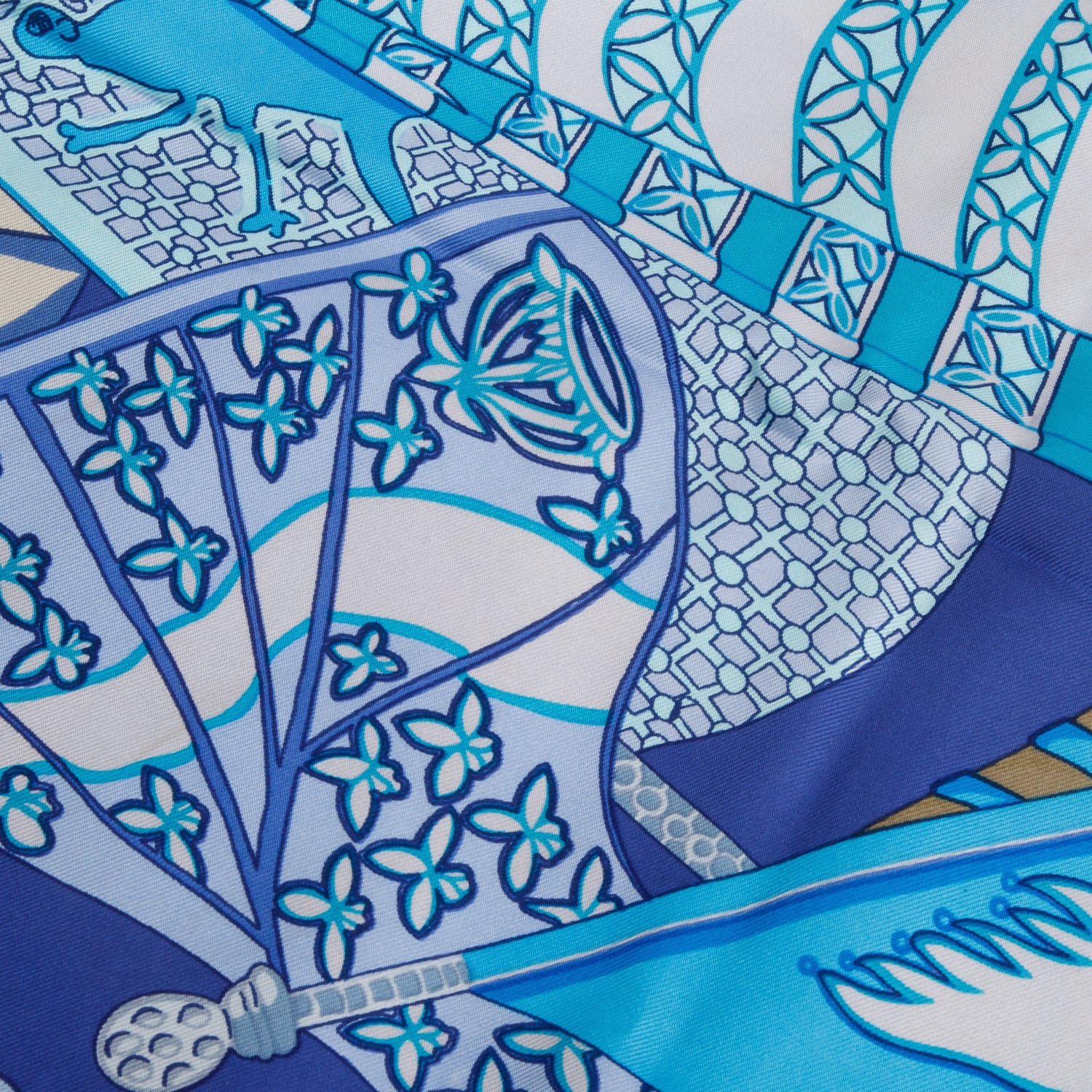 Hermes Blue 'Etendards et Bannieres' Silk Scarf 90 w/ Box