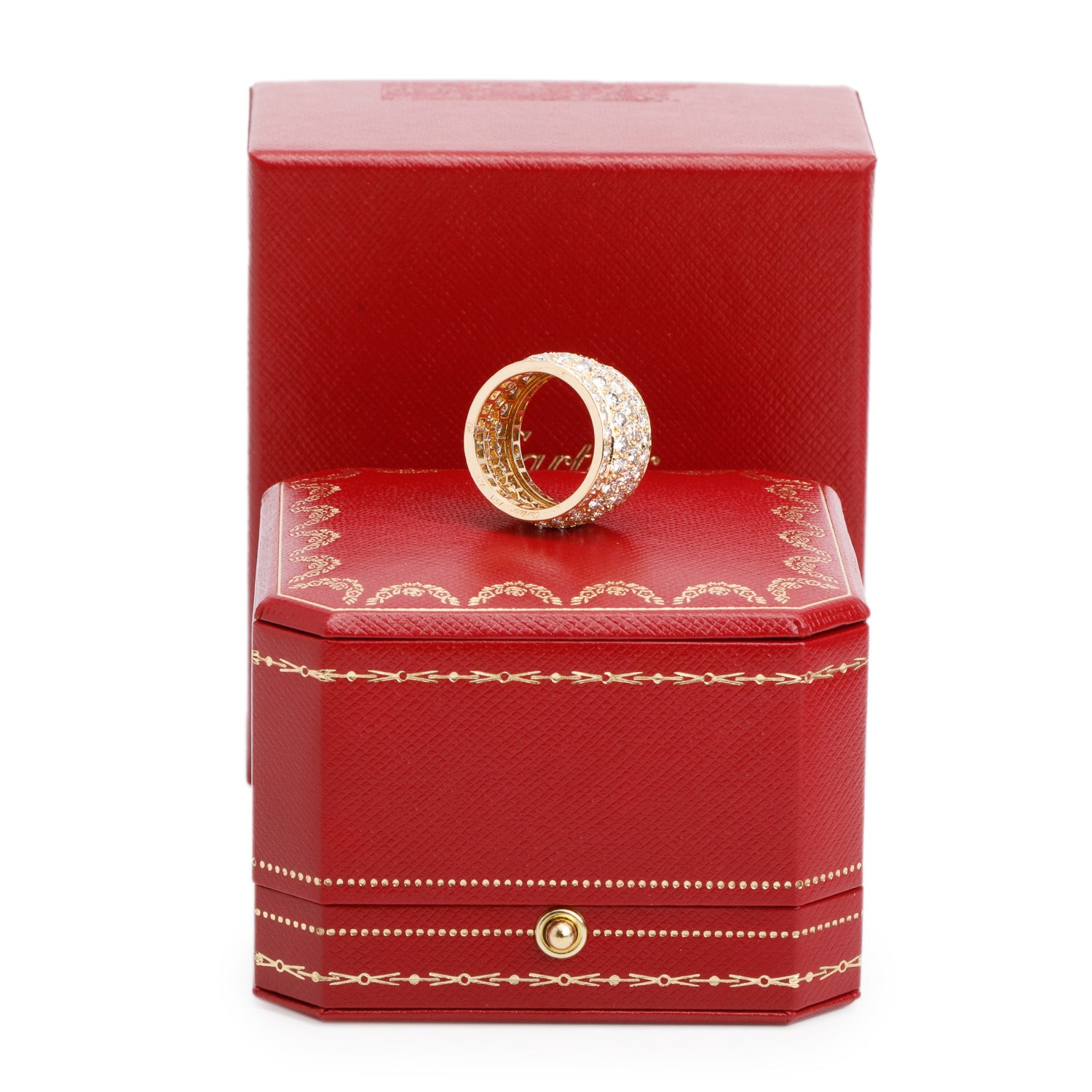 Cartier 18k Yellow Gold Paved Diamond Nigeria Band Ring, Size 53 6 w/ Box & Papers
