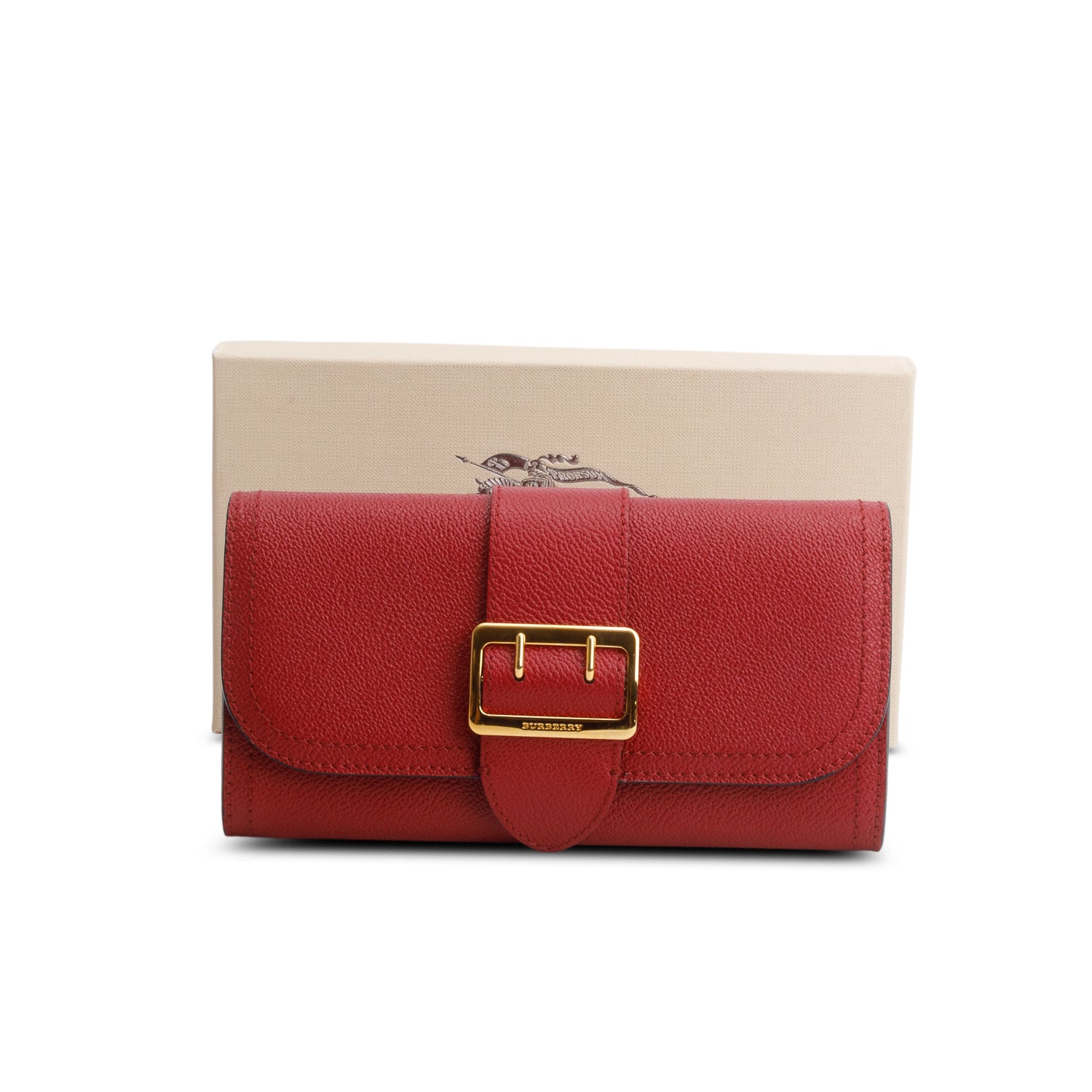 Burberry Red Soft Grain Calfskin Halton Long Wallet w/ Box