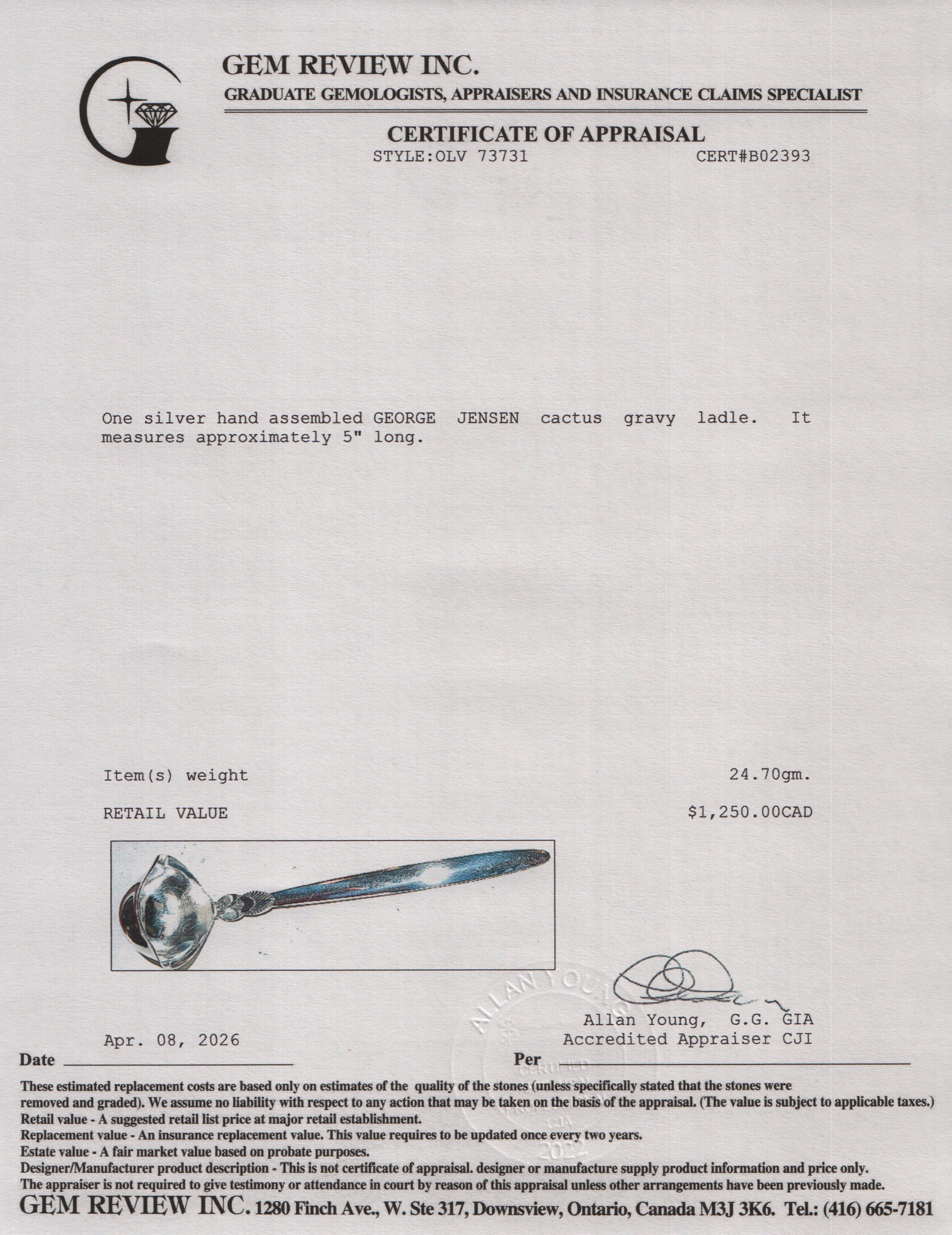 Georg Jensen Sterling Silver Cactus Gravy Ladle