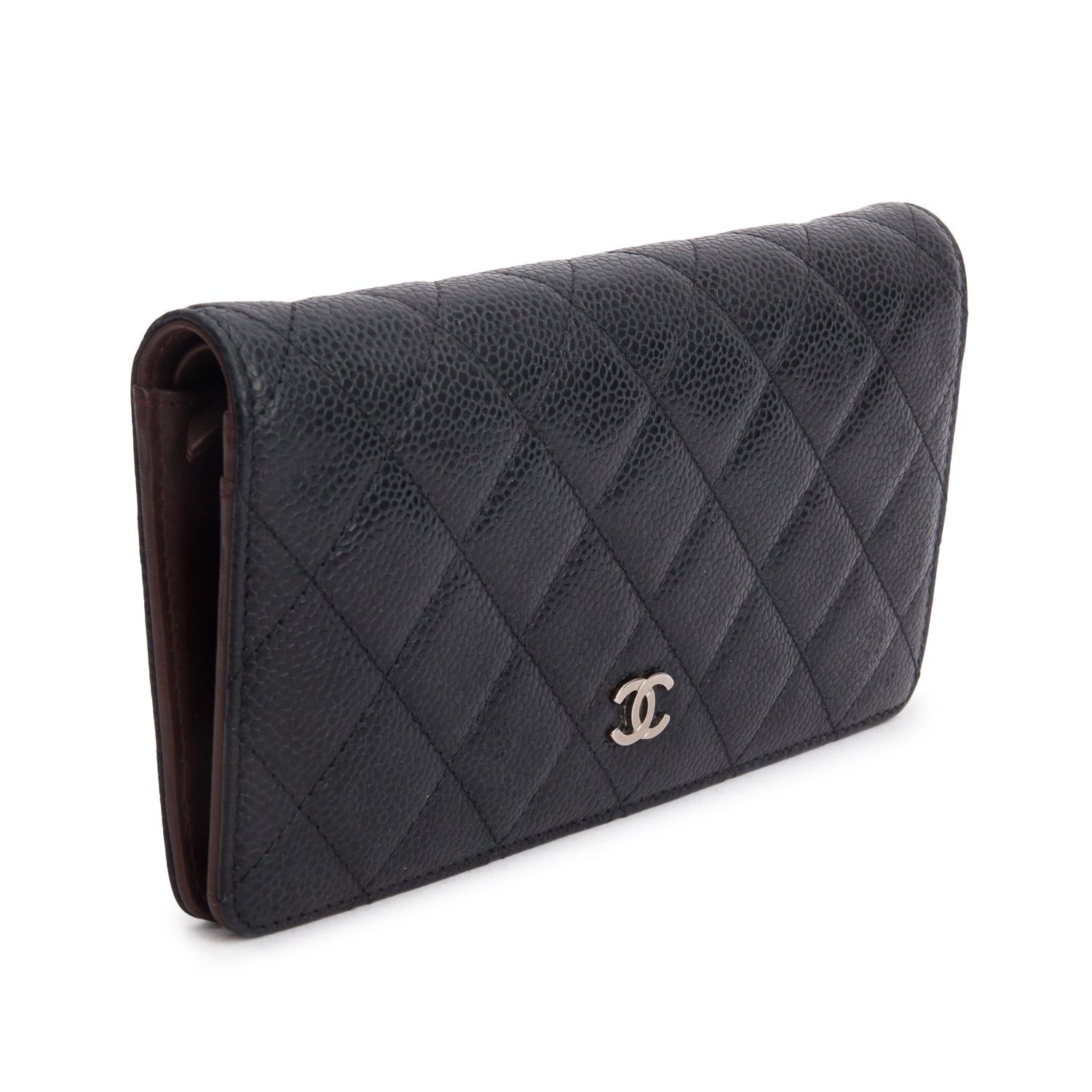 Chanel Black Caviar Quilted Yen Wallet w/ Box & Authenticity Card