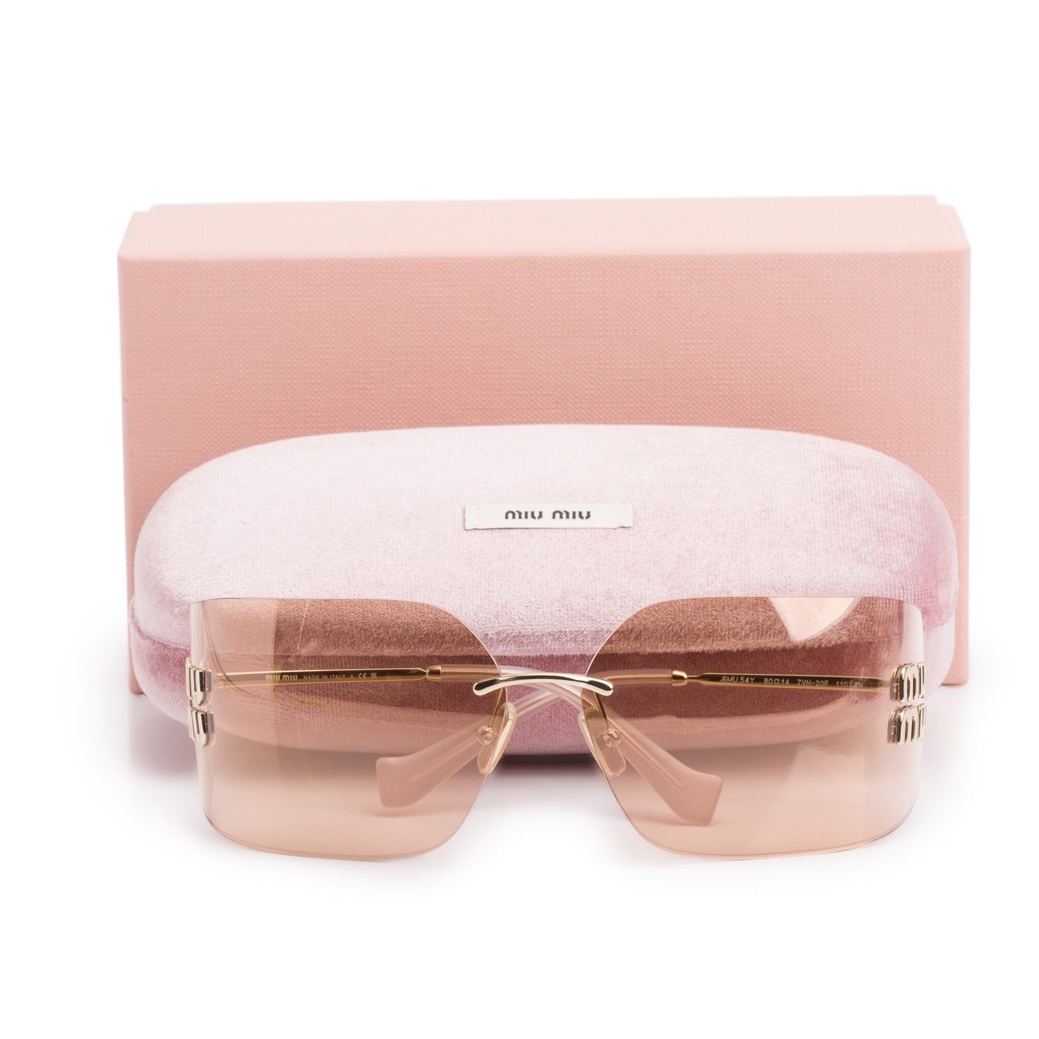 Miu Miu MU 54YS Pink Rimless Shield Sunglasses w/ Box & Case