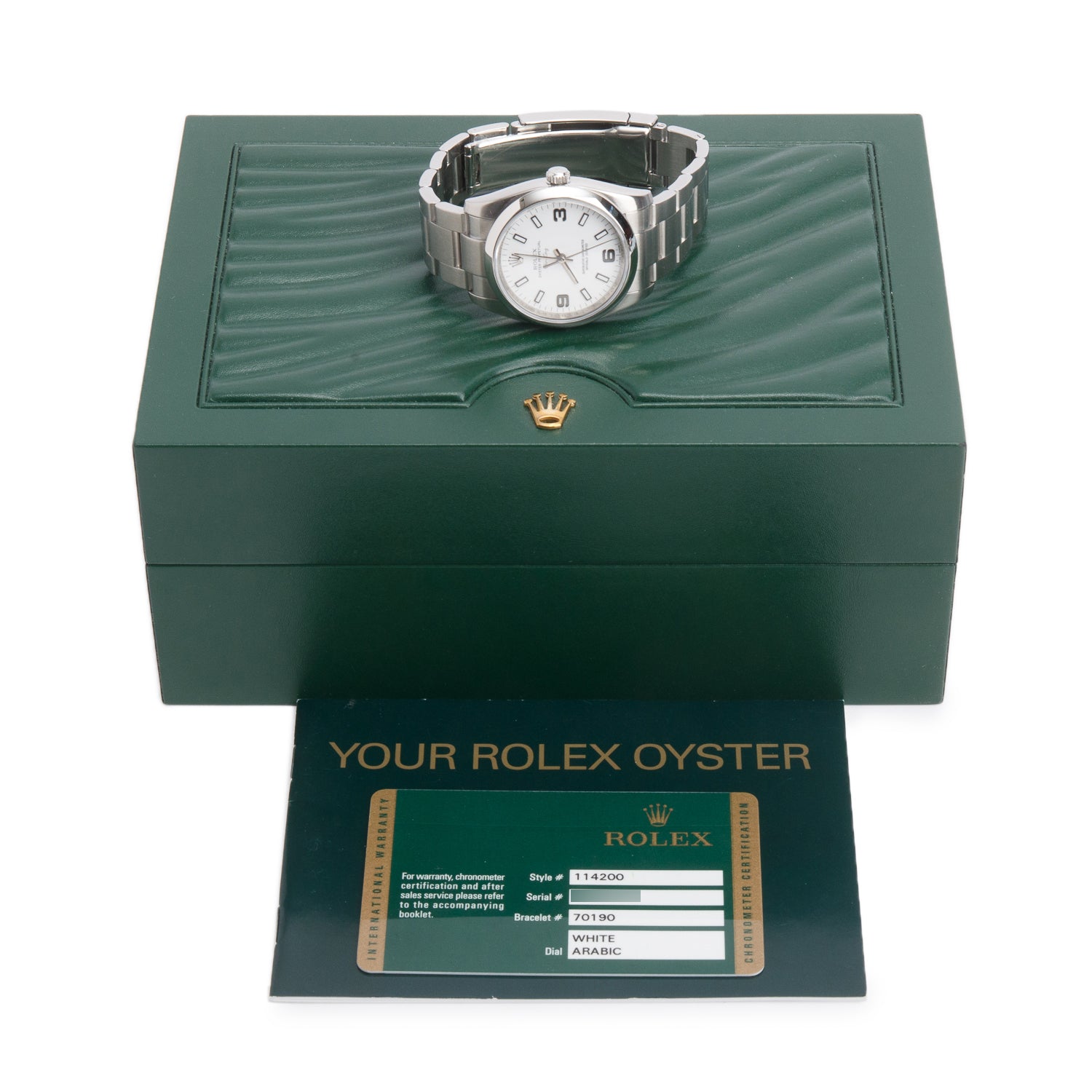 Rolex Stainless Steel Oyster Perpetual Air King 34 MM Automatic Watch White Dial 114200 w/ Box & Papers