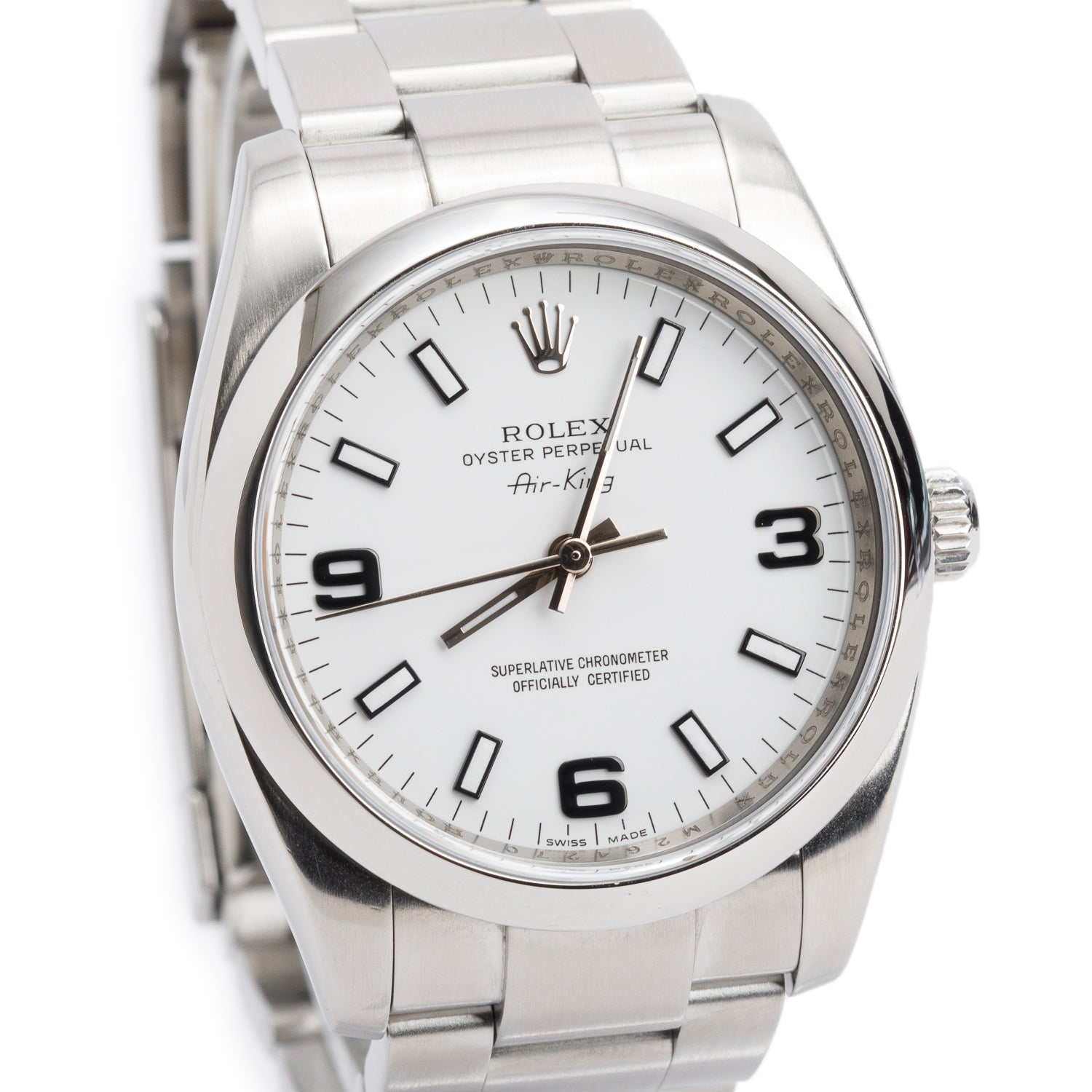 Rolex Stainless Steel Oyster Perpetual Air King 34 MM Automatic Watch White Dial 114200 w/ Box & Papers