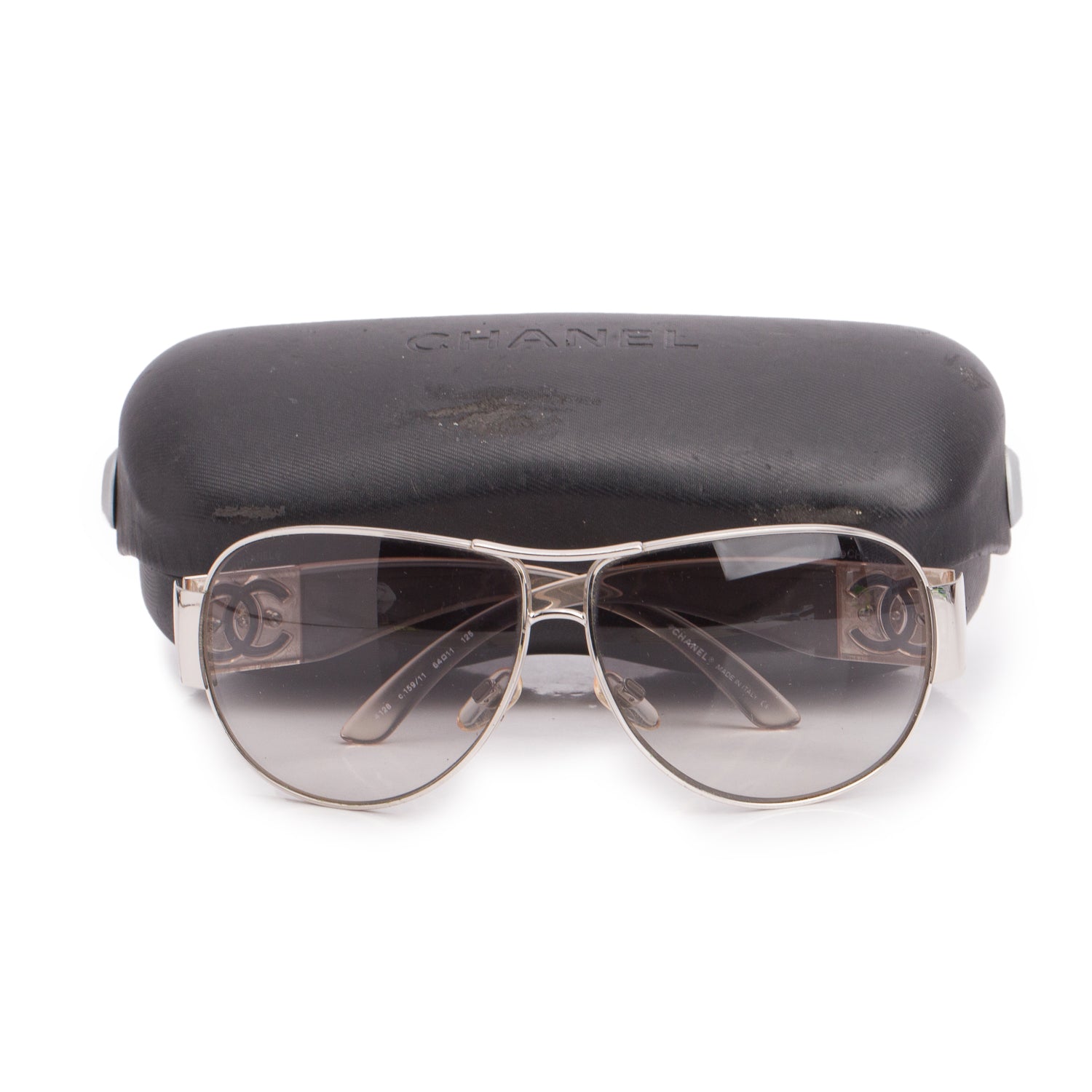 Chanel 4128 Silver Aviator Sunglasses w/ Case