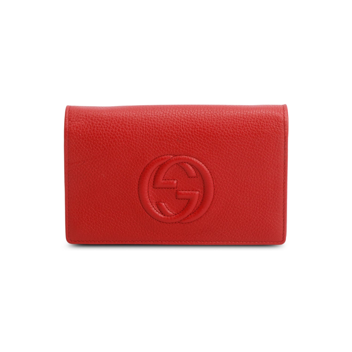Gucci Red Pebbled Calfskin Soho Wallet on Chain w/ Box